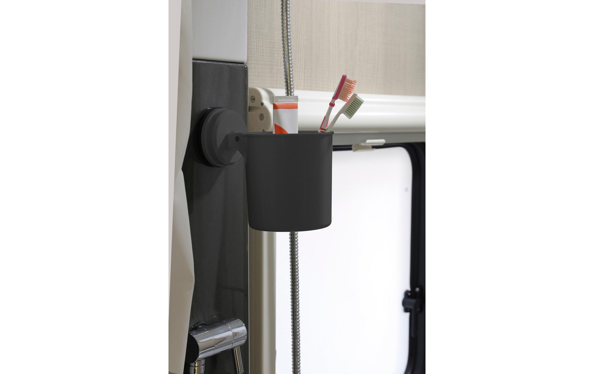 Eurotrail Zahnbürstenhalter ETKW8026 – 10,9×10,9×11,3 cm, ABS, Saugnapf, Schwarz