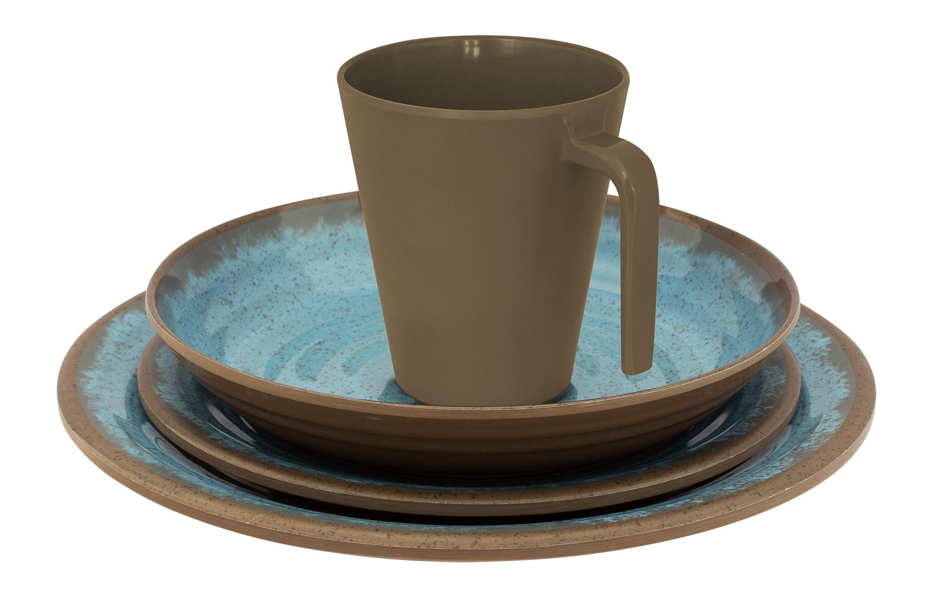Eurotrail Ocean Melamin Geschirrset – 16-teiliges Set, Speiseteller Ø 27 cm, Melamin