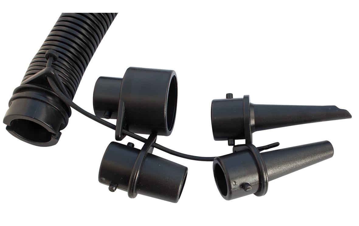 Eurotrail Doppelhubpumpe 2 l Boden-Luftpumpe – Höhe 470 mm, 4 Ventiladapter – für Schlauchboote