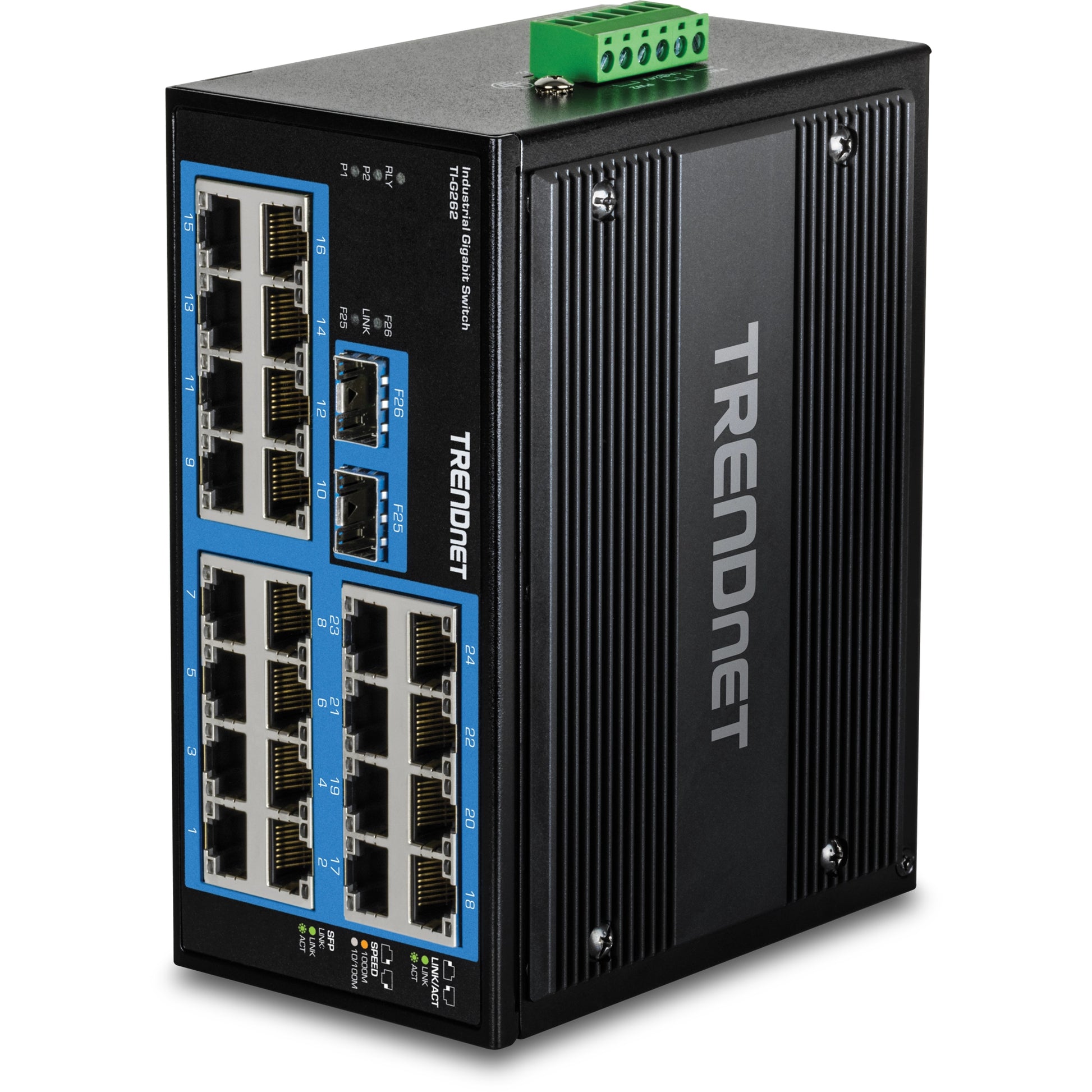 TRENDnet TI-G262 – Industrie-Switch – 24× 1G, 2× SFP, IP30, Hutschiene