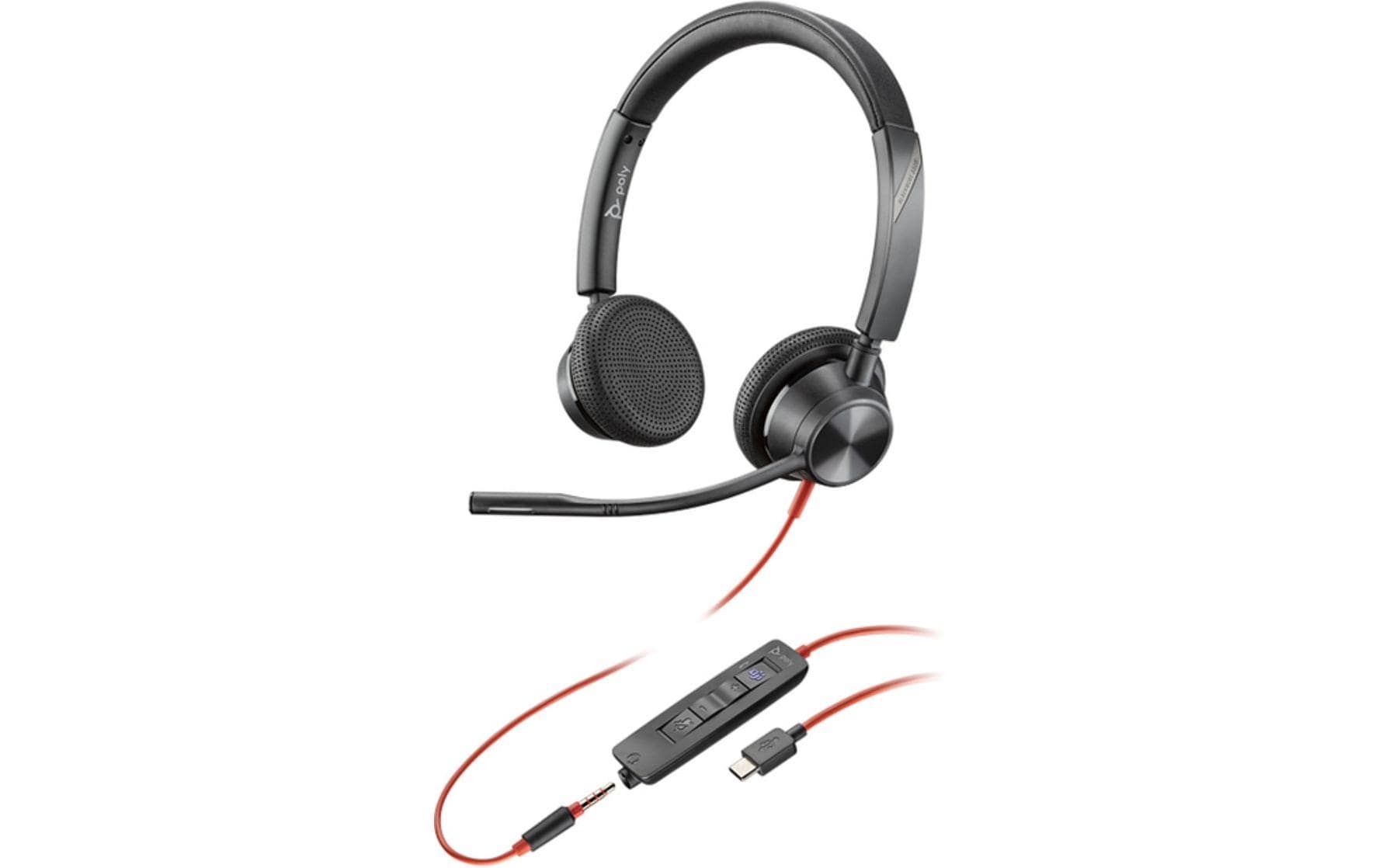 Poly Blackwire 3325 Office-Headset – On-Ear, Stereo, 3,5 mm Klinke, USB-C, MS Teams zertifiziert, Schwarz