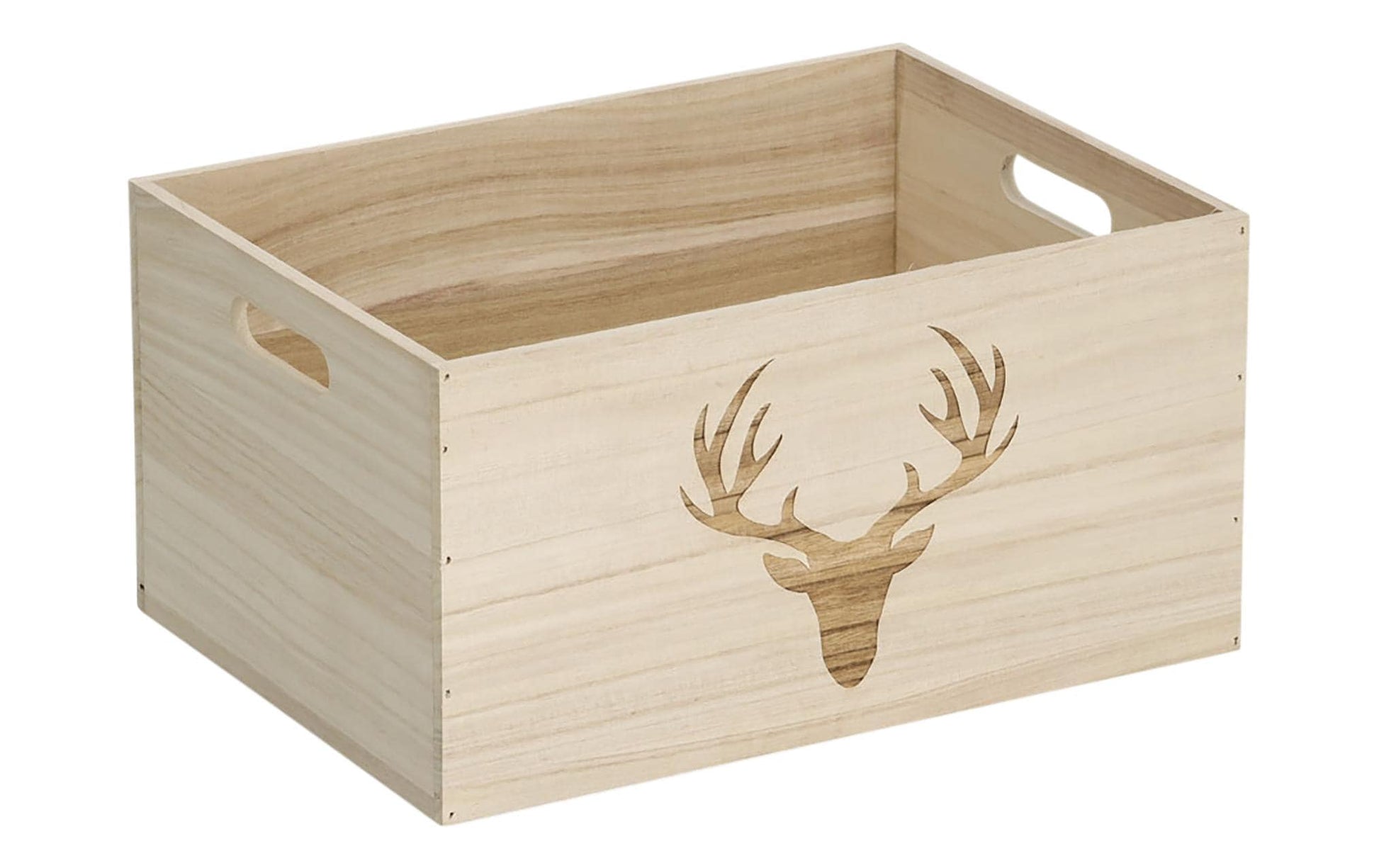 Zeller Present Hirsch Aufbewahrungsbox – Holz – Natur – mit Griff – 350 × 180 × 250 mm
