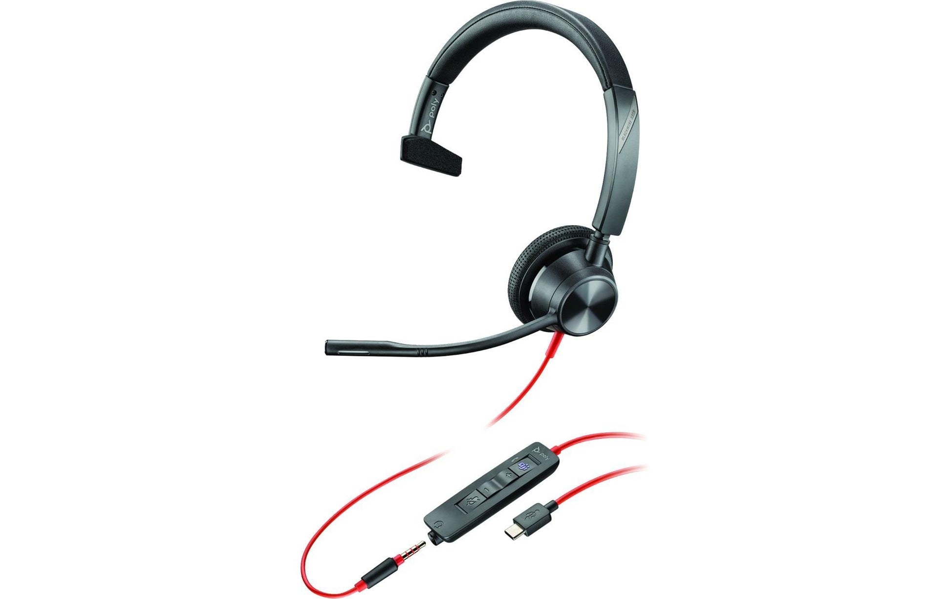 Poly Blackwire 3315 Office-Headset – On-Ear, Mono, USB-C + 3,5 mm Klinke, MS Teams zertifiziert, Schwarz