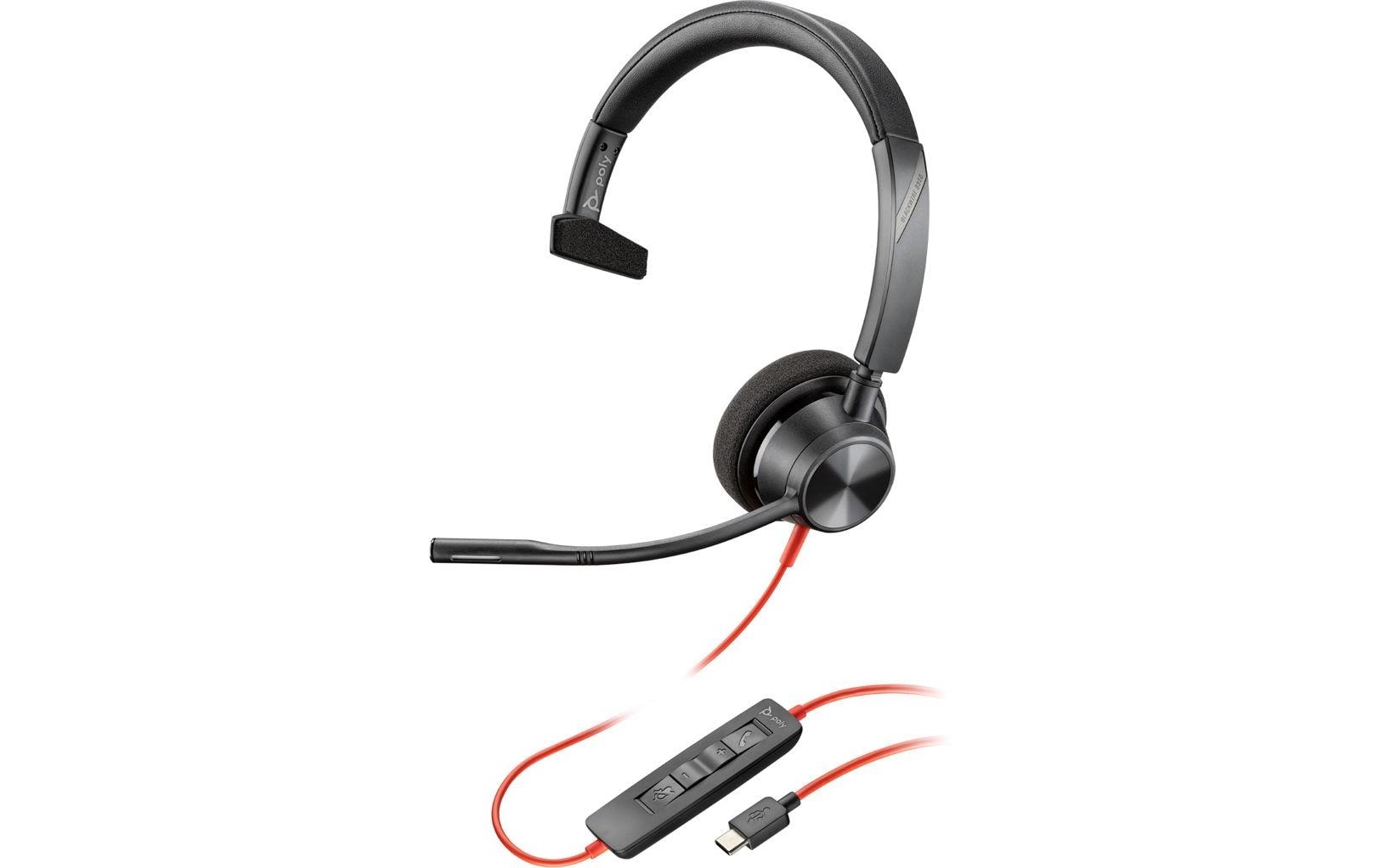 Poly Blackwire 3310 Office-Headset (Mono) – On-Ear, USB-C (inkl. USB-C/USB-A-Adapter), ANC, Schwarz