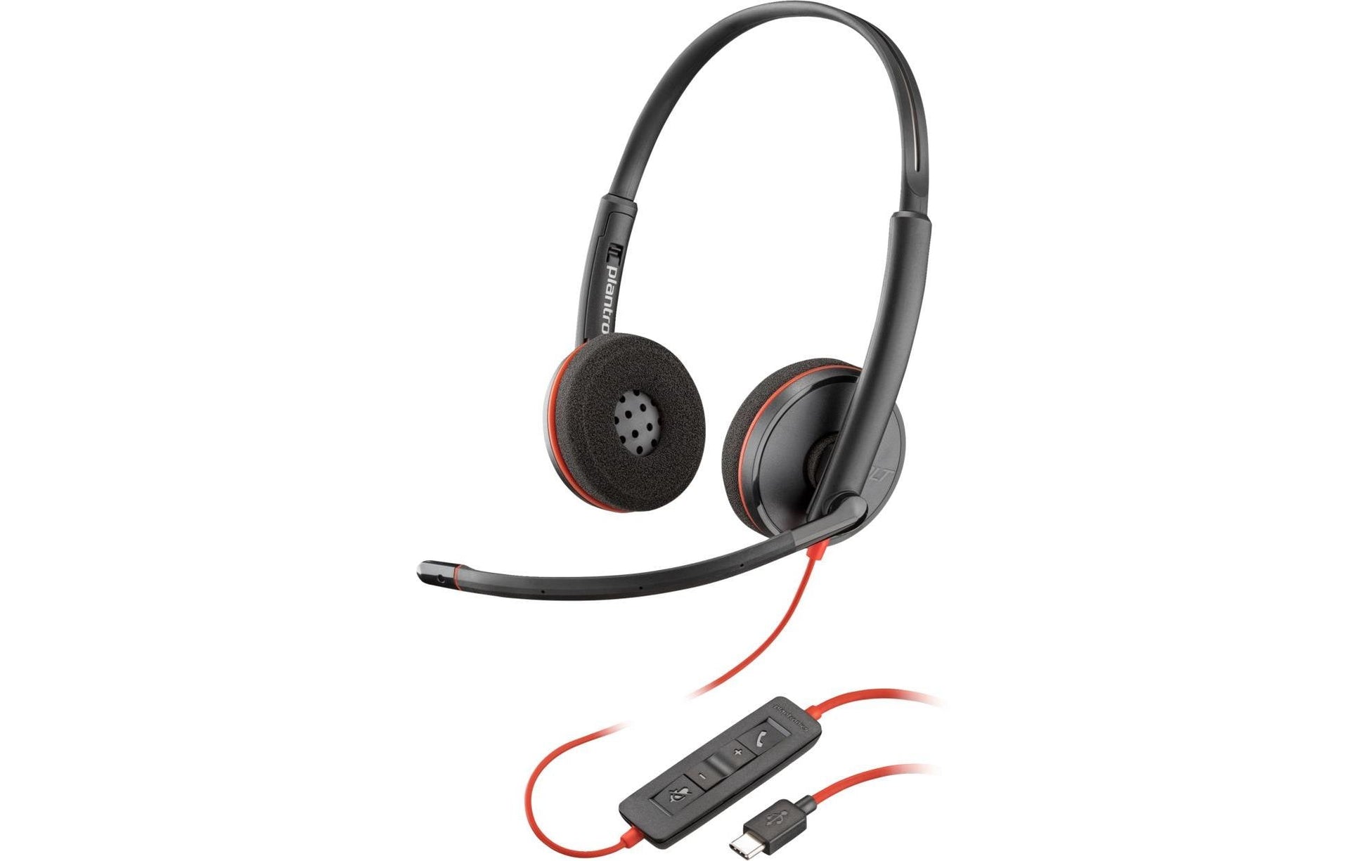 Poly Blackwire 3220 Office-Headset – On-Ear, Kabelgebunden (USB-C), ANC, UC-optimiert, mit USB-A-Adapter, Schwarz