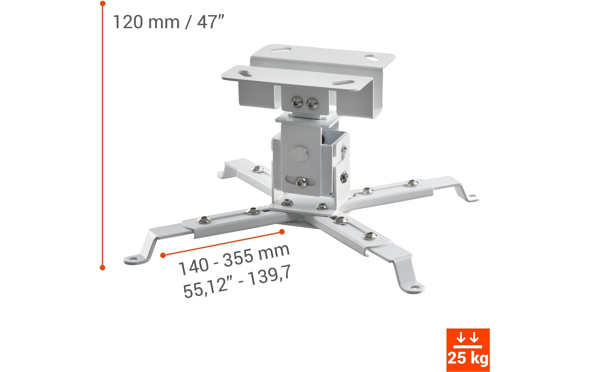 Celexon Projektor-Deckenhalterung – 12,0 cm, 25 kg, neigbar, weiss