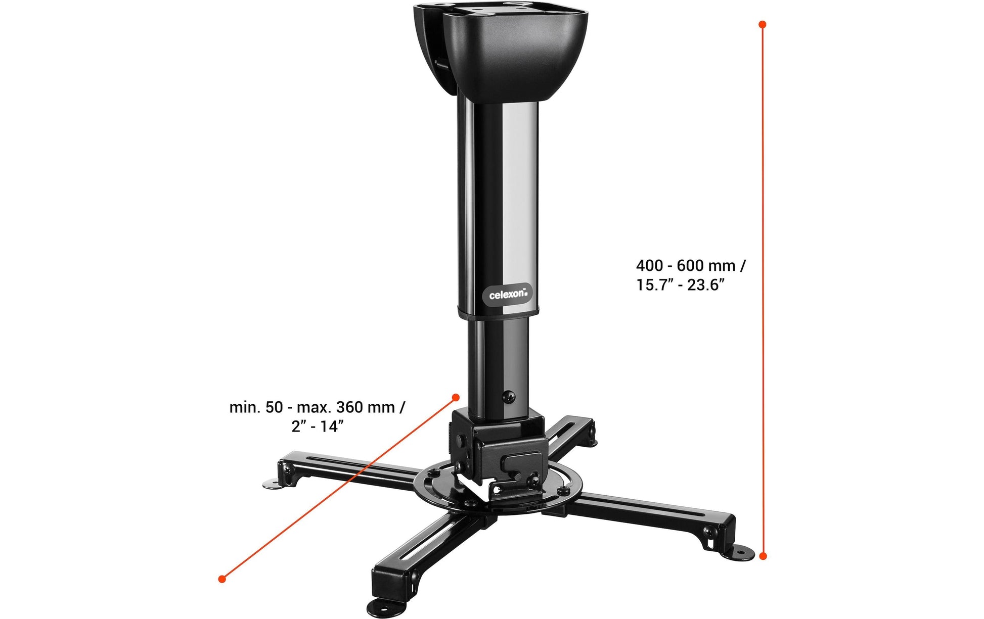 Celexon Projektor-Deckenhalterung – 40,0–60,0 cm, neigbar, 15 kg, schwarz, für Bohrbild 50–360 mm