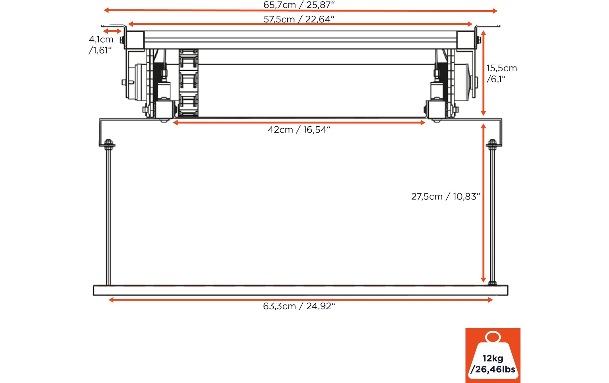 Celexon PL-1000 Plus Projektor-Deckenlift – Absenkung 0–96,0 cm, 30 kg, grau