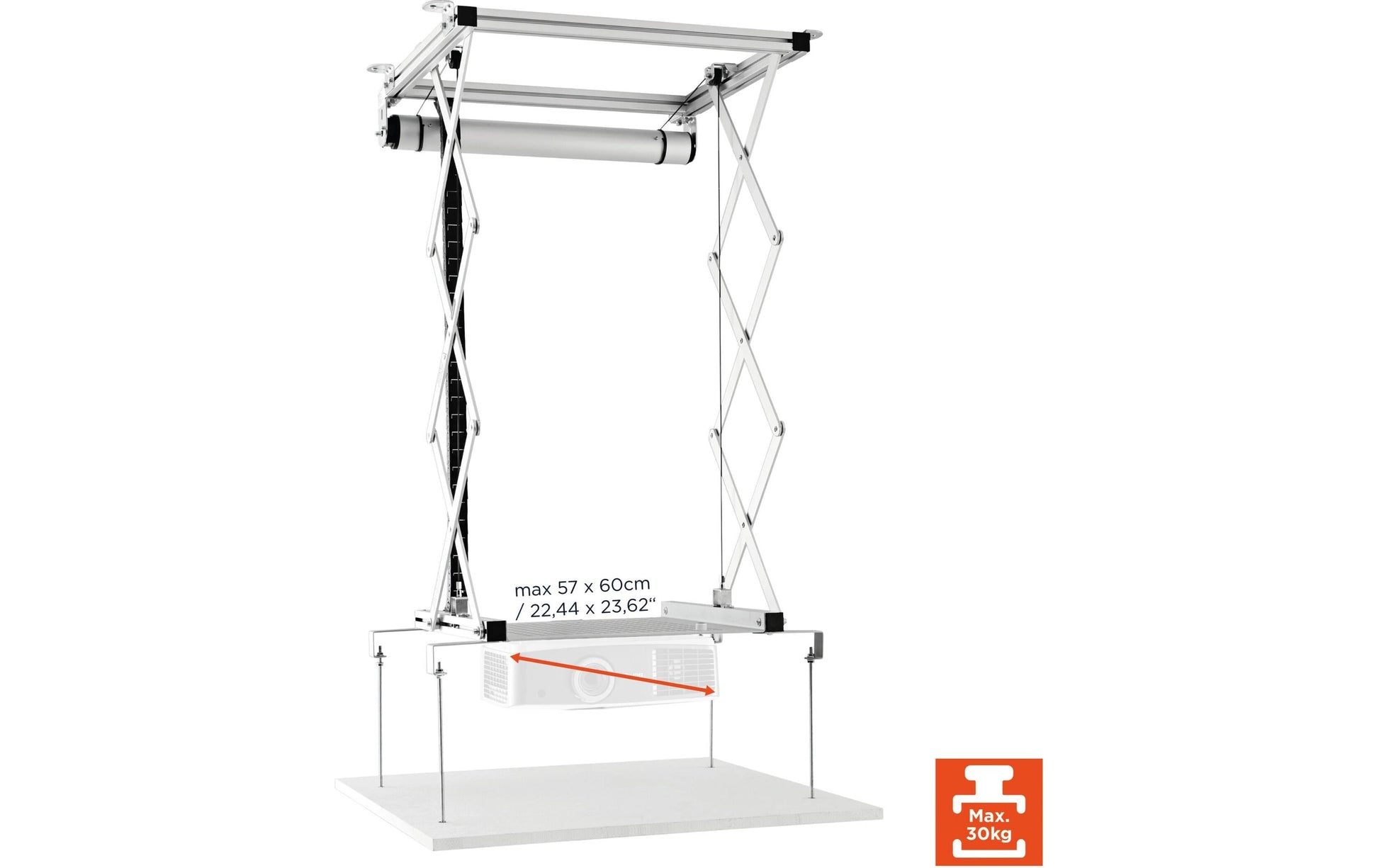 Celexon PL-1000 Plus Projektor-Deckenlift – Absenkung 0–96,0 cm, 30 kg, grau