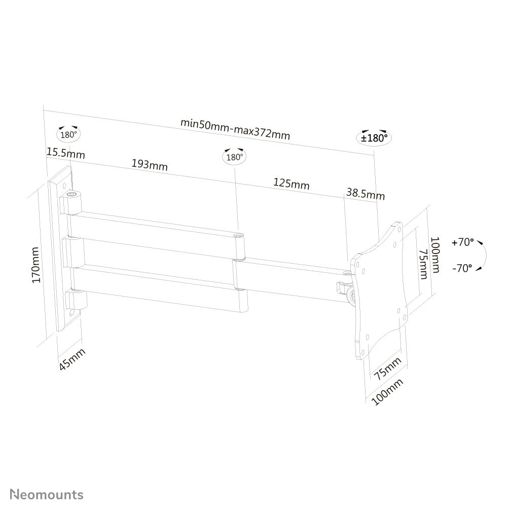 Neomounts Monitor-Wandhalterung – 10–27" – VESA 75×75/100×100 mm – bis 12 kg/Monitor – schwenkbar
