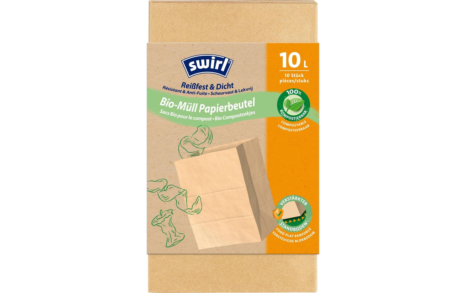 Swirl Kompostierbeutel – 10 l, Papier, Braun, 280 × 210 mm, 10 Stk