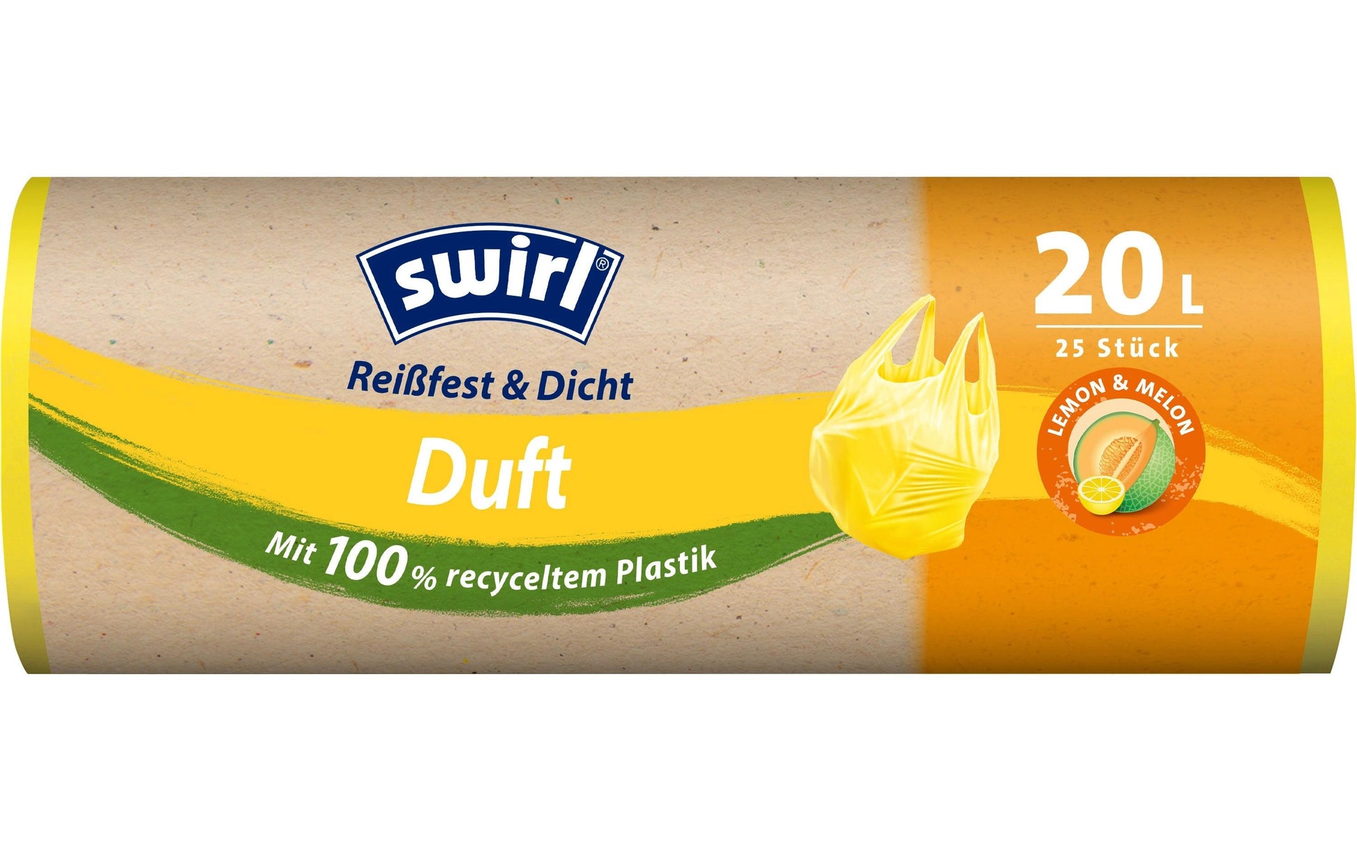 Swirl Kehrichtsack – 20 l, mit Zugband, PE, Gelb, 25 Stk