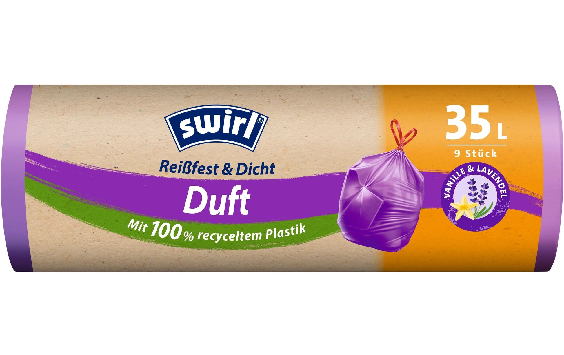 Swirl Kehrichtsack – 35 L, mit Zugband, PE, Violett, 630 × 550 mm, 9 Stk