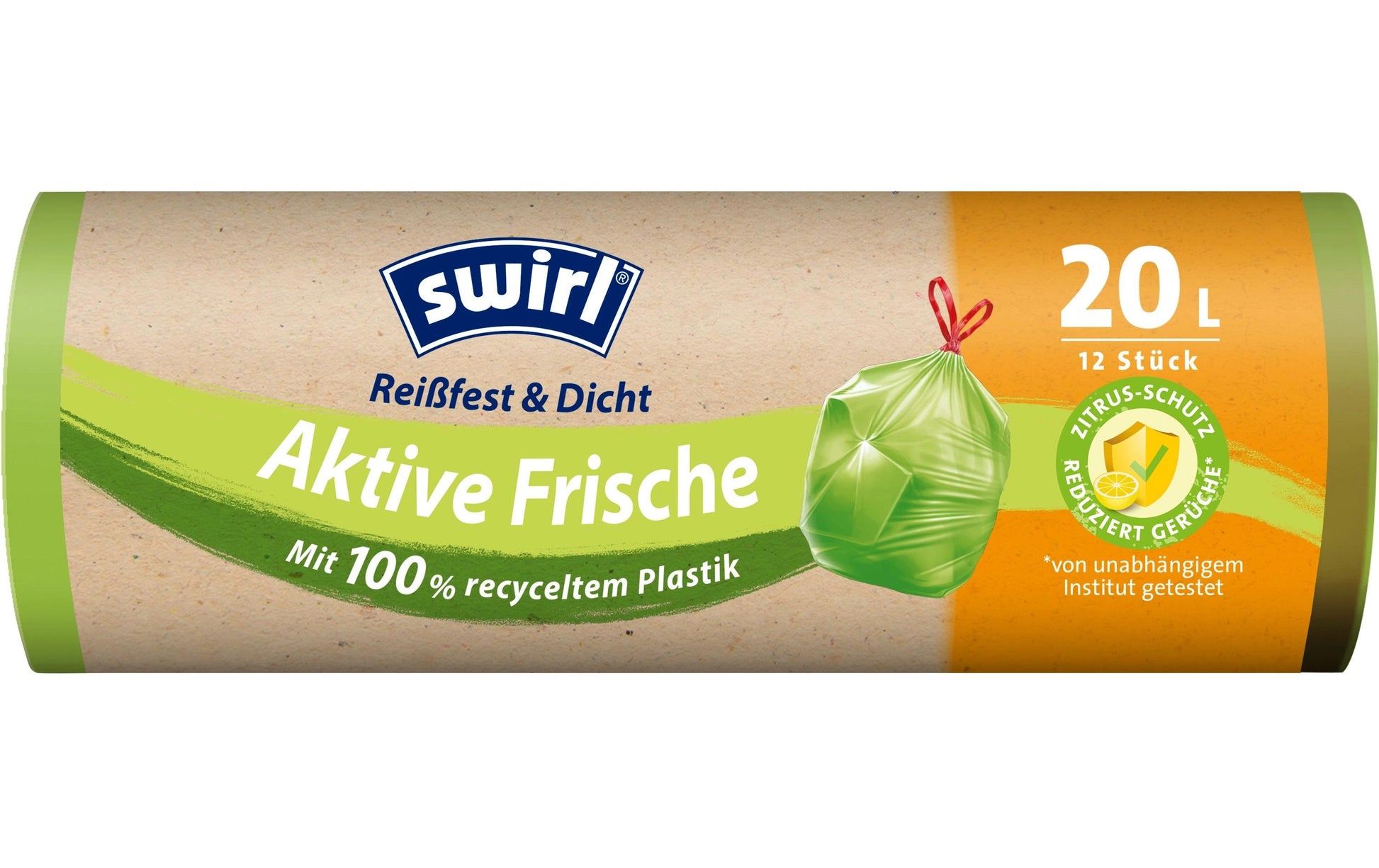 Swirl Kehrichtsack – 20 l, mit Zugband, PE, grün, 500 × 450 mm, 12 Stk