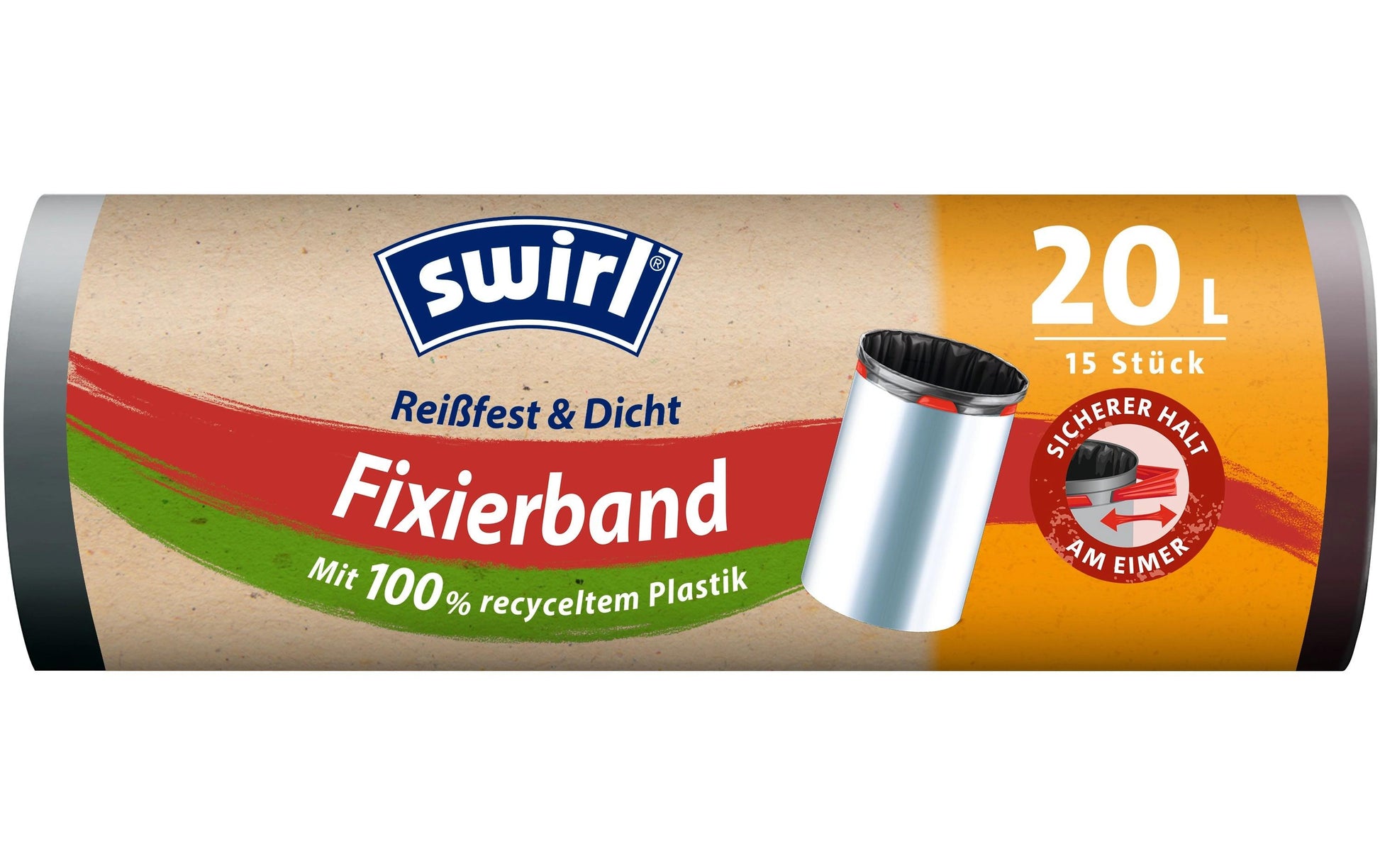 Swirl Kehrichtsack – 20 l, mit Zugband, PE, schwarz, 475 × 510 mm, 15 Stk