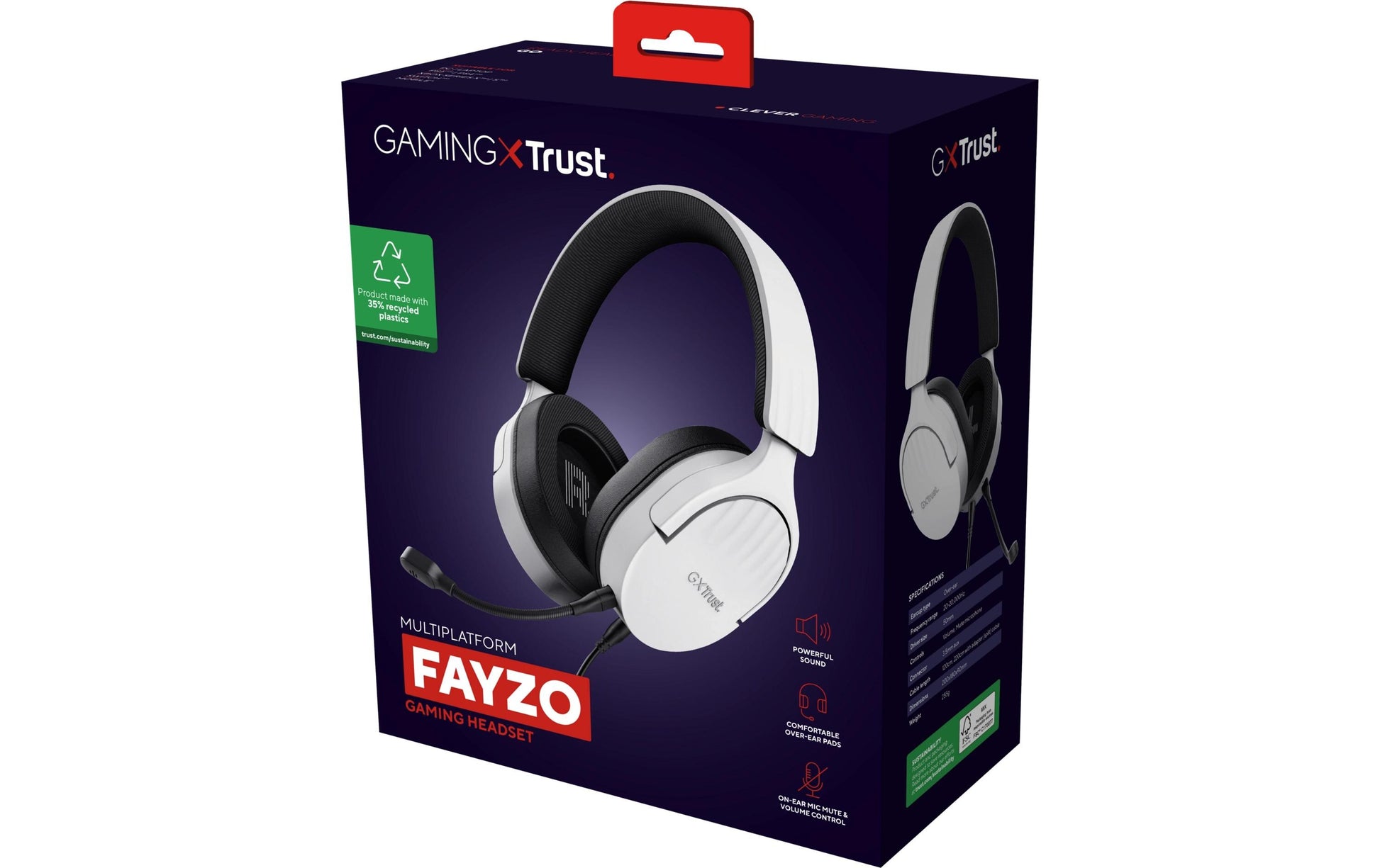 Trust GXT489 FAYZO Gaming-Headset – On-Ear, Stereo, Verkabelt, 3,5 mm Klinke, Weiss