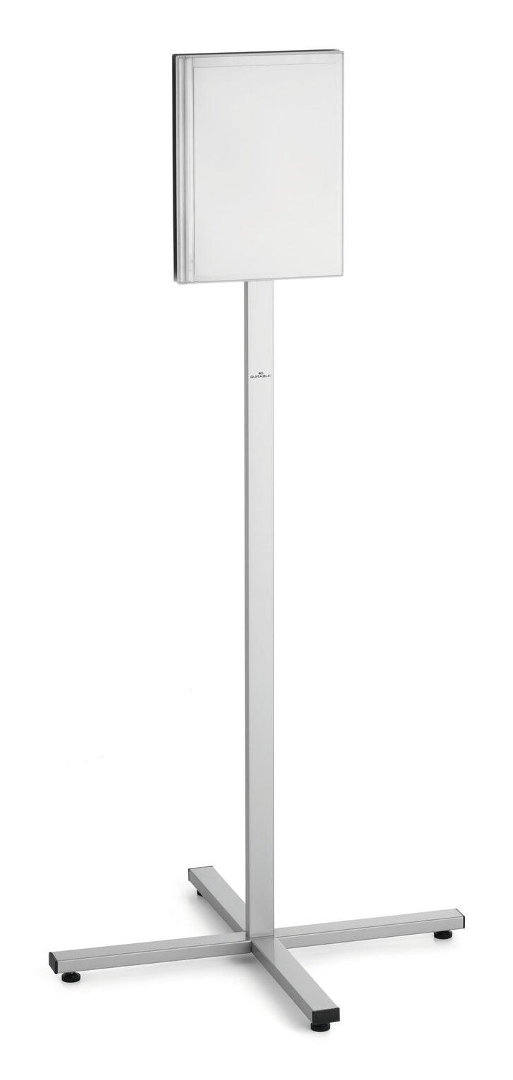 Durable Boden-Prospektständer INFO STAND OUTDOOR – für A4, anthrazit/grau, Edelstahl, 638 × 638 × 1348 mm