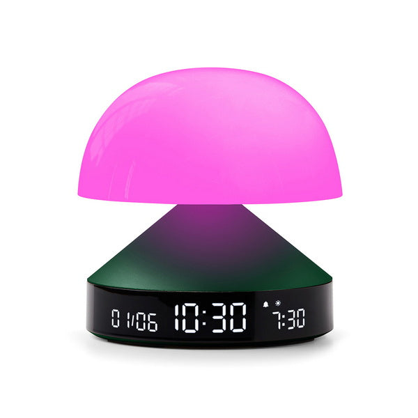 Lexon Lichtwecker Mina Sunrise – digital – 11 × 11 cm, dunkelgrün, Aluminium, USB, 5 Wecktöne