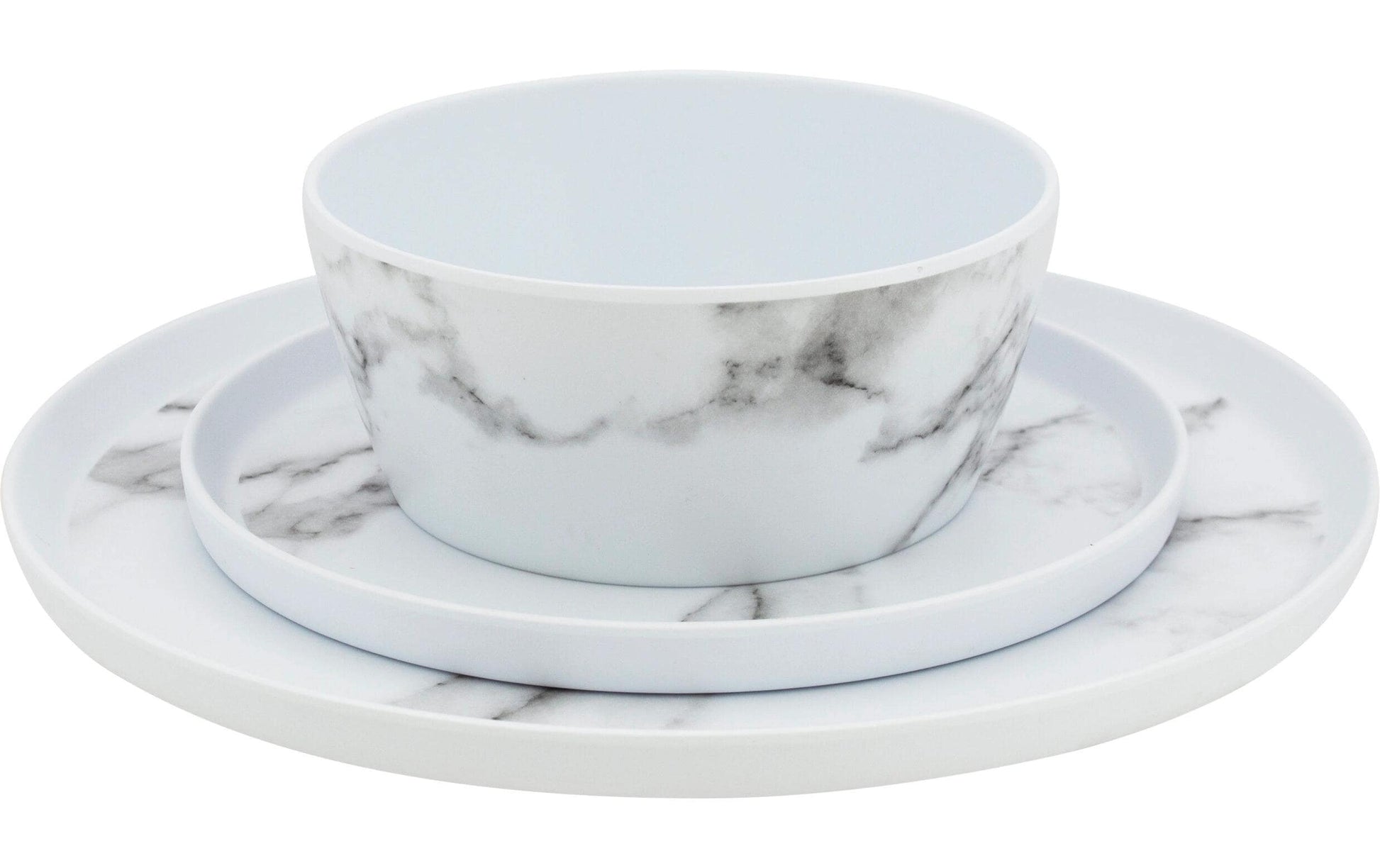 Eurotrail Geschirrset Marble ETKW2071 – 16-teiliges Set, Ø 27 cm, Melamin, Weiss