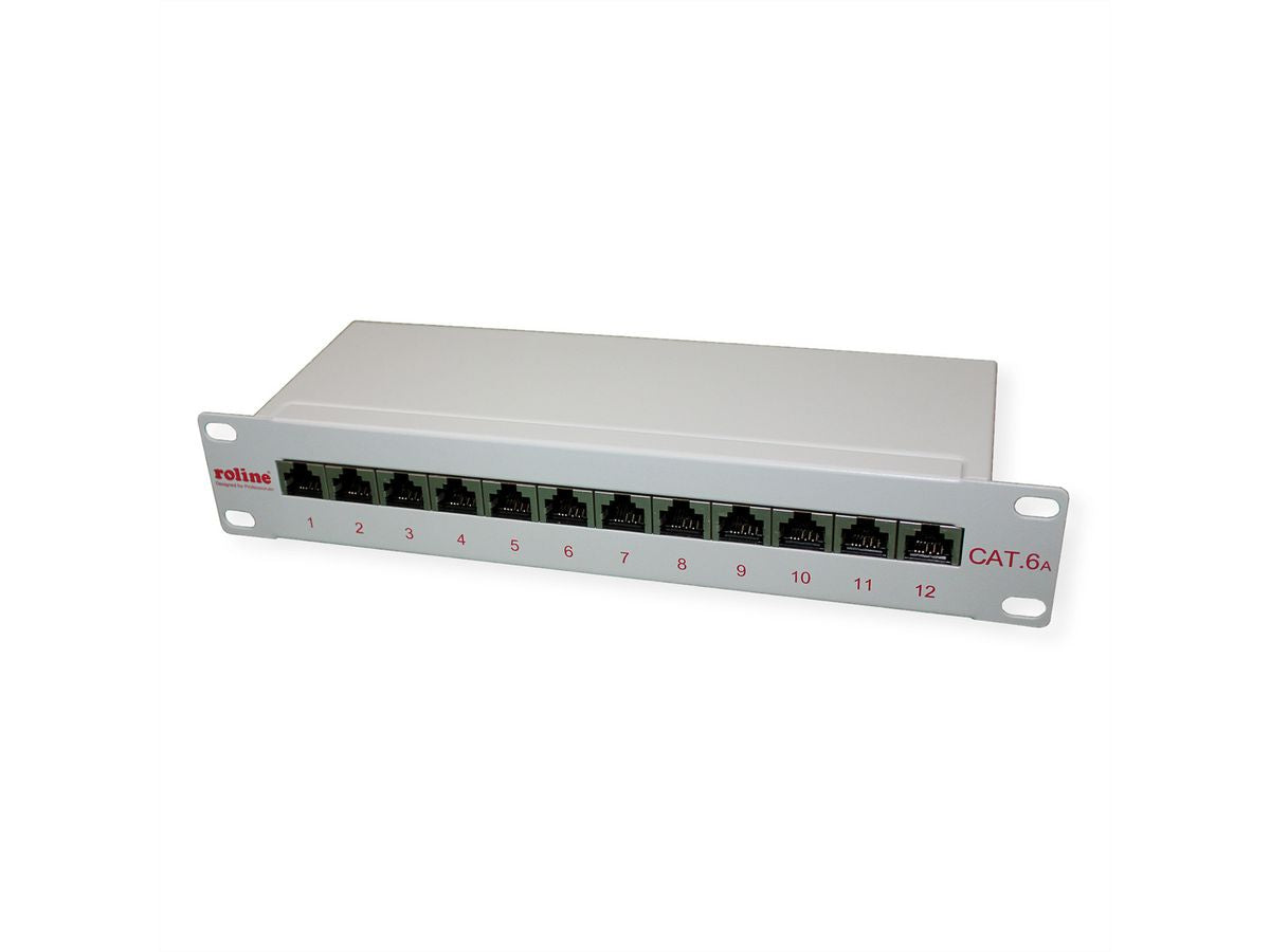 ROLINE 10" Patchpanel – 12× RJ-45, Kat.6A (Klasse EA), geschirmt, 1 HE, Krone LSAplus