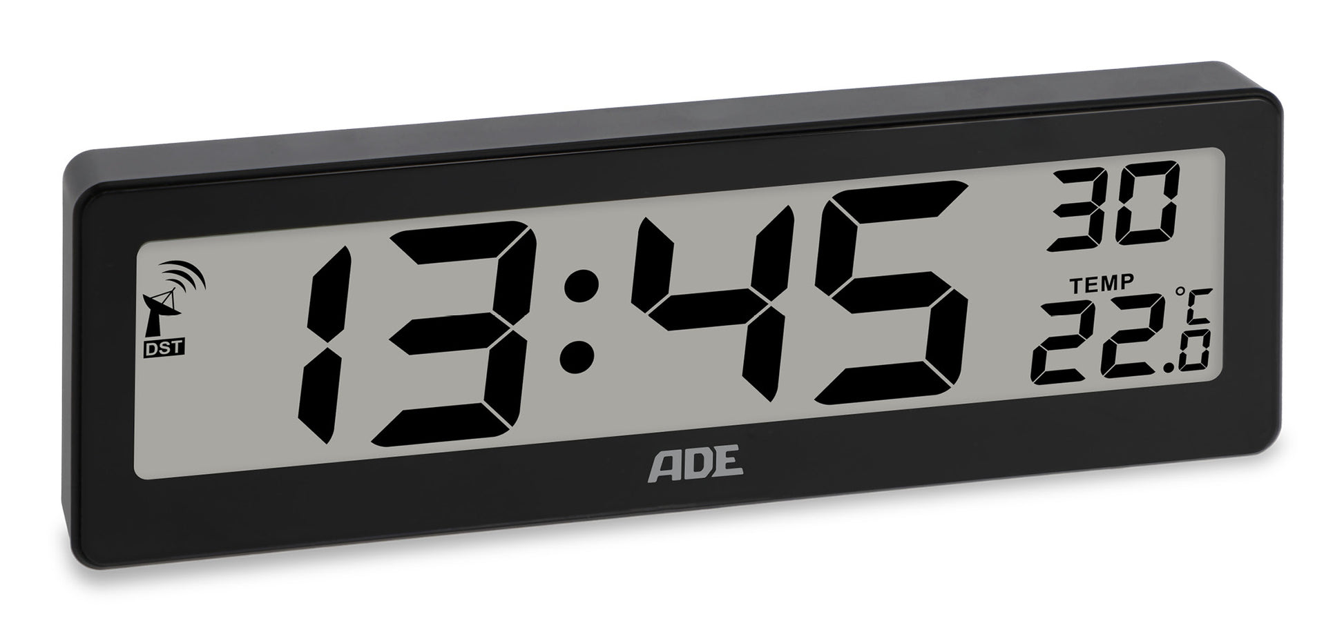 ADE Wecker CK1704-2 – Funk – Digital – 7,2 × 2,2 × 21,6 cm, Schwarz, Thermometer