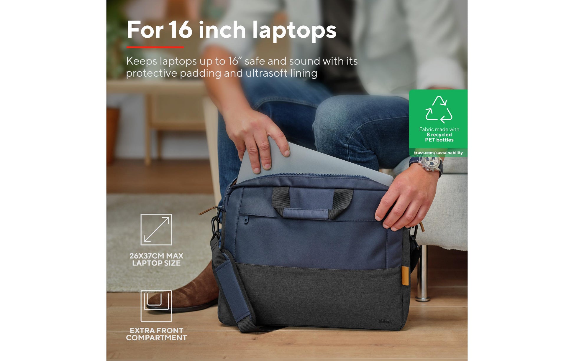 Trust Notebook-Tasche bis 16" – Wasserdicht, abnehmbarer Schultergurt – Grün