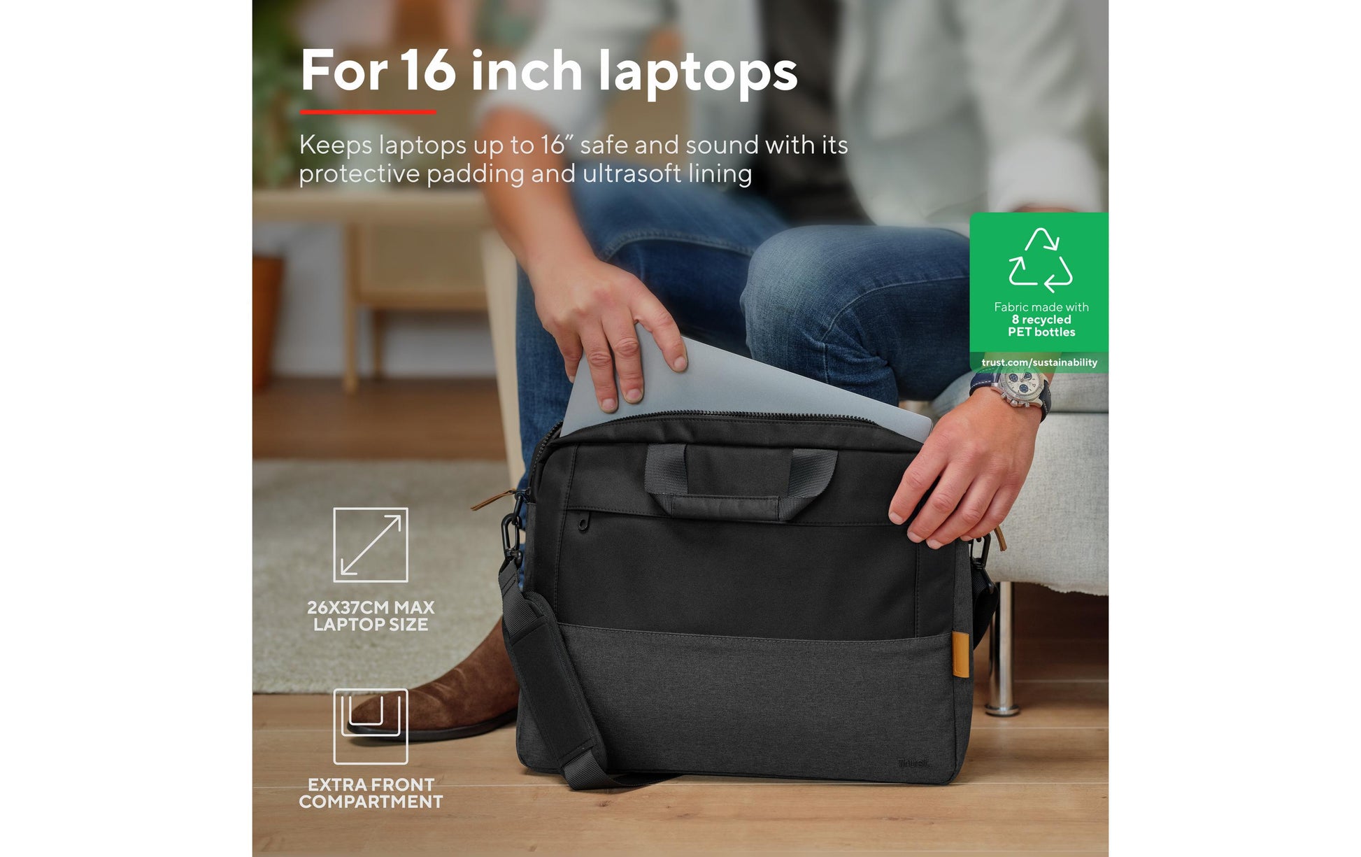 Trust Lisboa Notebook-Tasche für Notebooks bis 16" – wasserdicht, schockresistent – Schwarz
