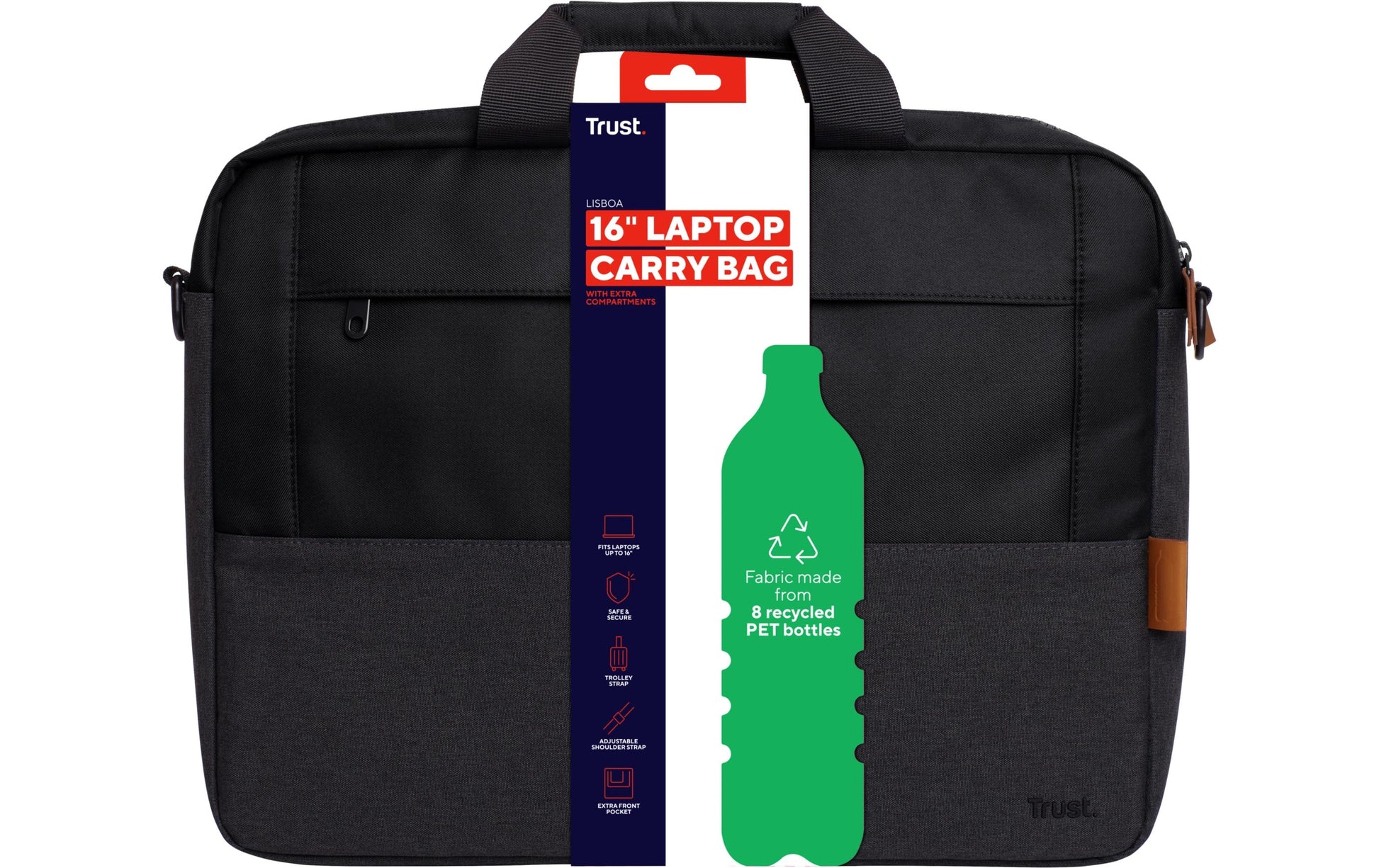 Trust Lisboa Notebook-Tasche für Notebooks bis 16" – wasserdicht, schockresistent – Schwarz