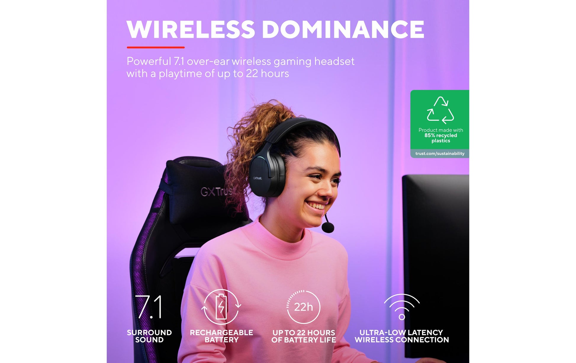 Trust GXT 491 FAYZO Gaming-Headset – Stereo, Kabel + BT, mit USB-A-Dongle, Schwarz
