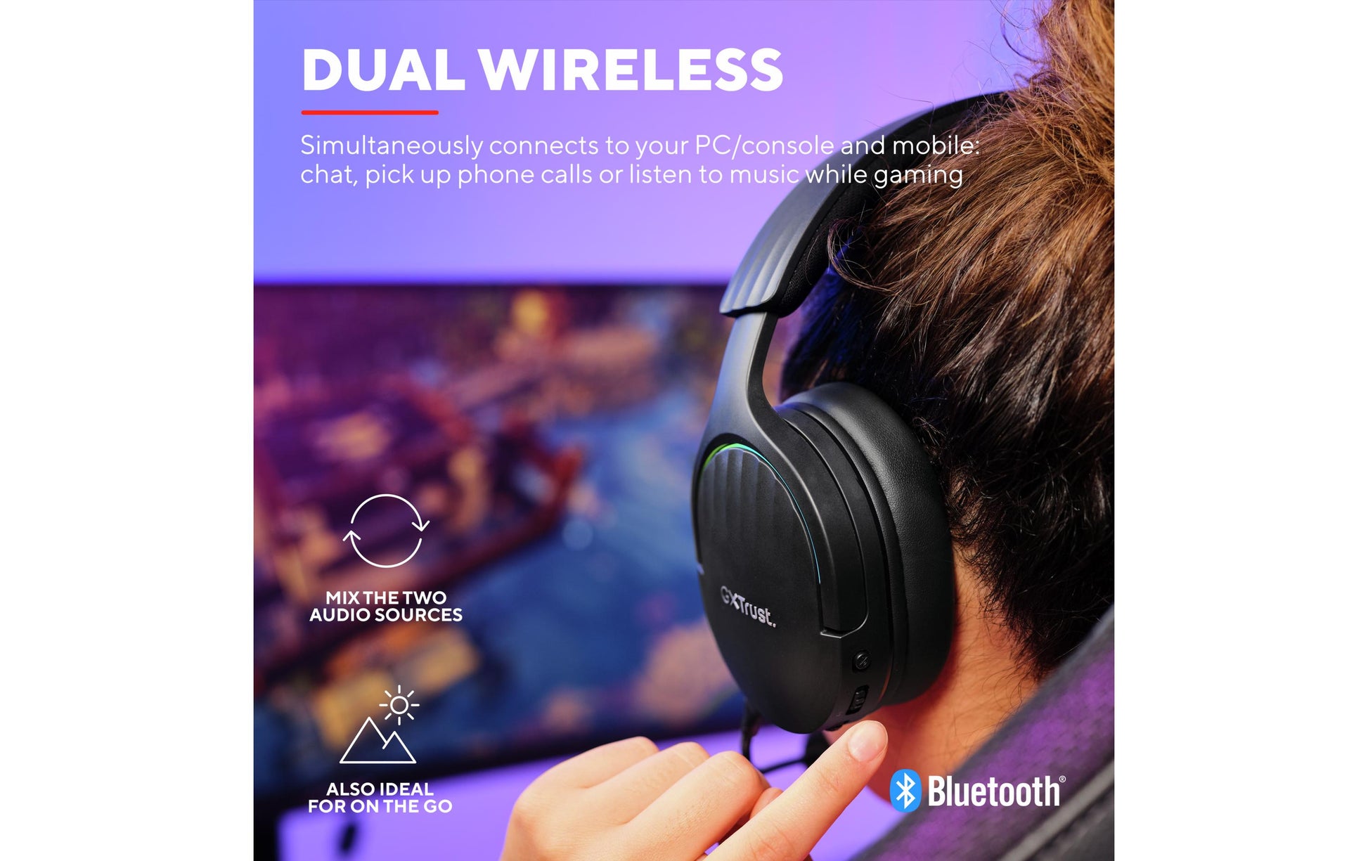 Trust GXT 491 FAYZO Gaming-Headset – Stereo, Kabel + BT, mit USB-A-Dongle, Schwarz