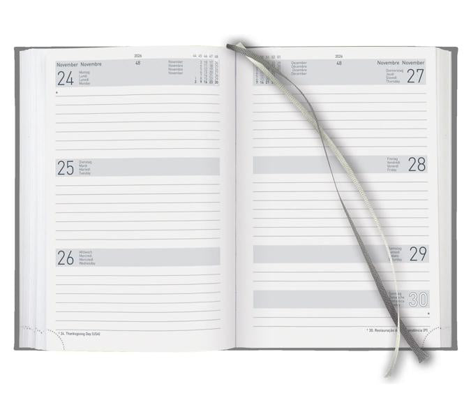 Biella Dispo Term Trend Agenda – 1 Woche/2 Seiten, gebunden, 14,5 × 20,5 cm, Jan–Dez 2026, Eukalyptus, FSC