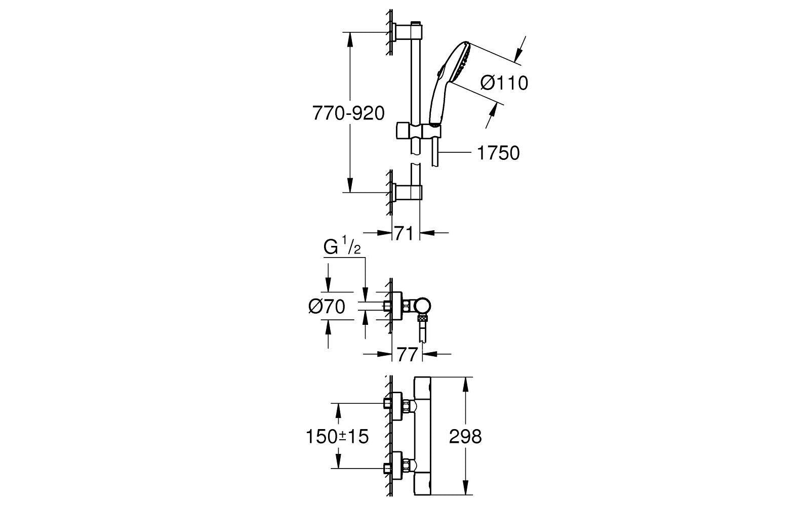 GROHE Thermostat-Badebatterie (Unterputz) – Messing, Wandmontiert, Chrom