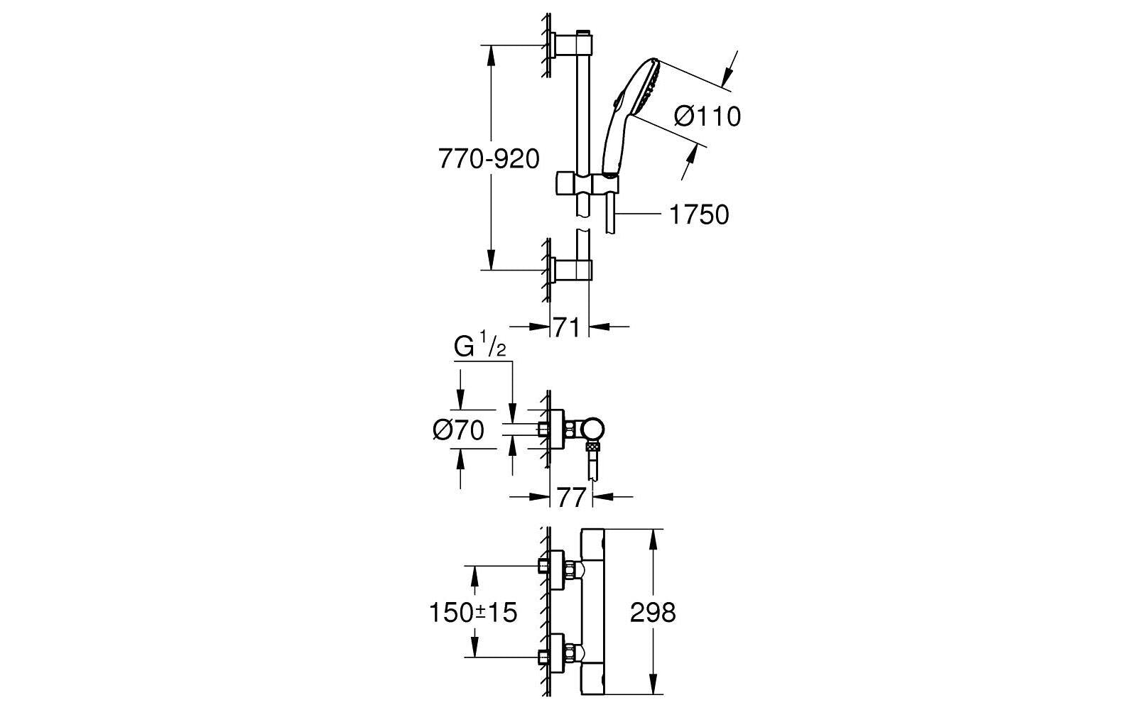 GROHE Badebatterie (Thermostat) – Messing, Chrom, Wandmontiert