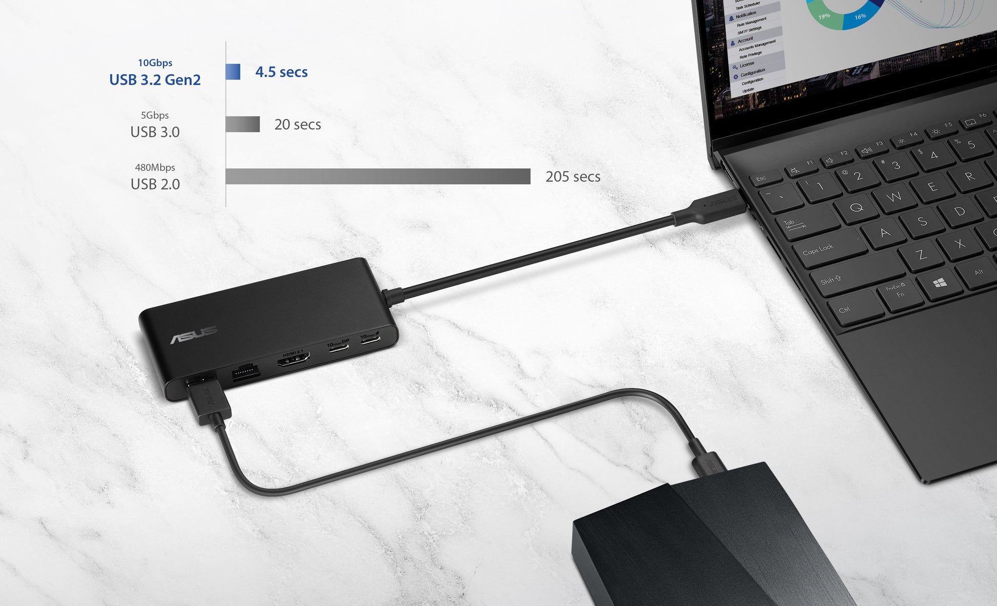 ASUS DC201 Dockingstation – USB-C, DP/HDMI, 1× USB-A, 100 W PD, GbE, für Windows/Mac