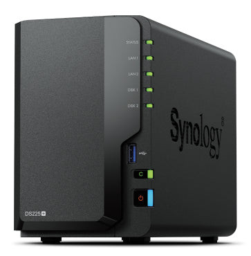 Synology DS225+ – 2-Bay Desktop NAS – Intel Celeron J4125, 2 GB RAM, 2.5GbE, DSM, 32 TB (vorinstalliert)