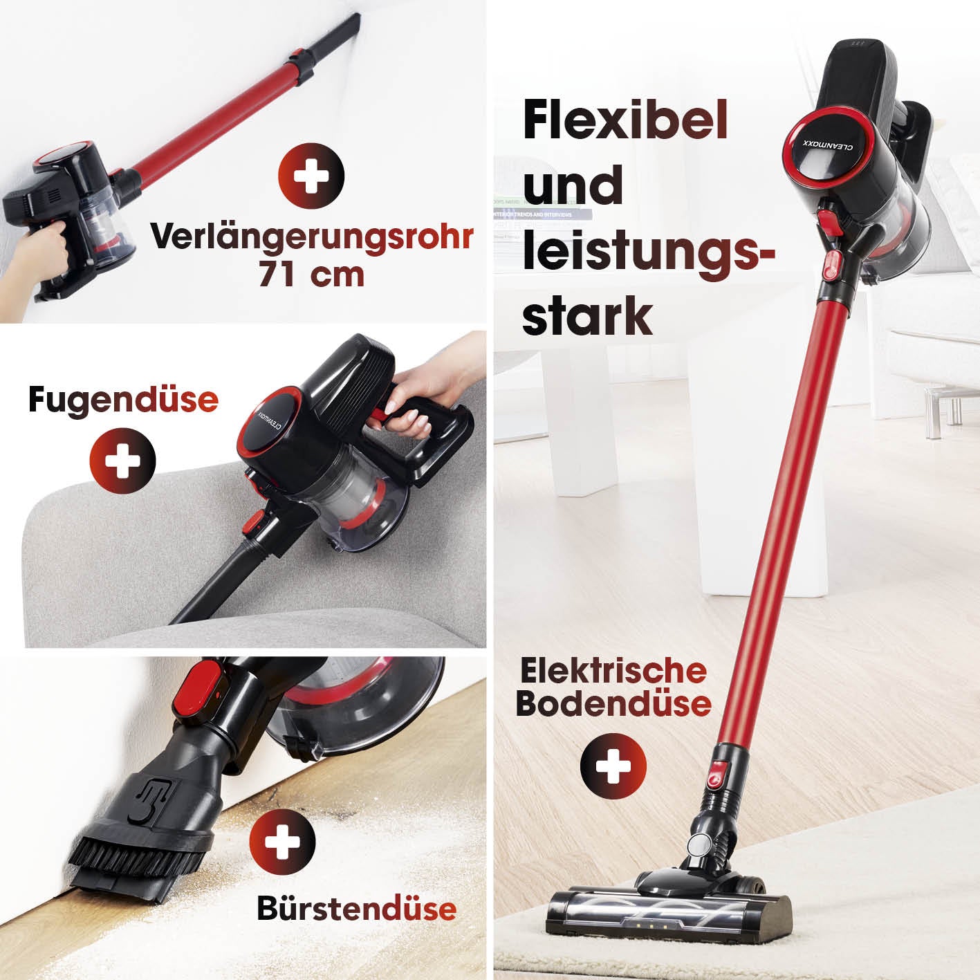 CLEANmaxx Akkustaubsauger – 0,8 l, Akkubetrieb, 2 Stufen, 22 V