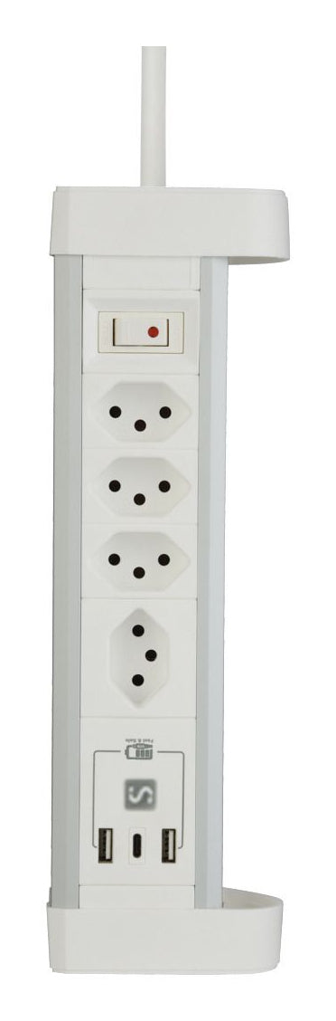 M. Schönenberger Schönenberger ALU Desktop Steckdoseneinheit – 4×T13, USB-C + 2×USB-A 20 W, 2 m, Schalter, Tisch