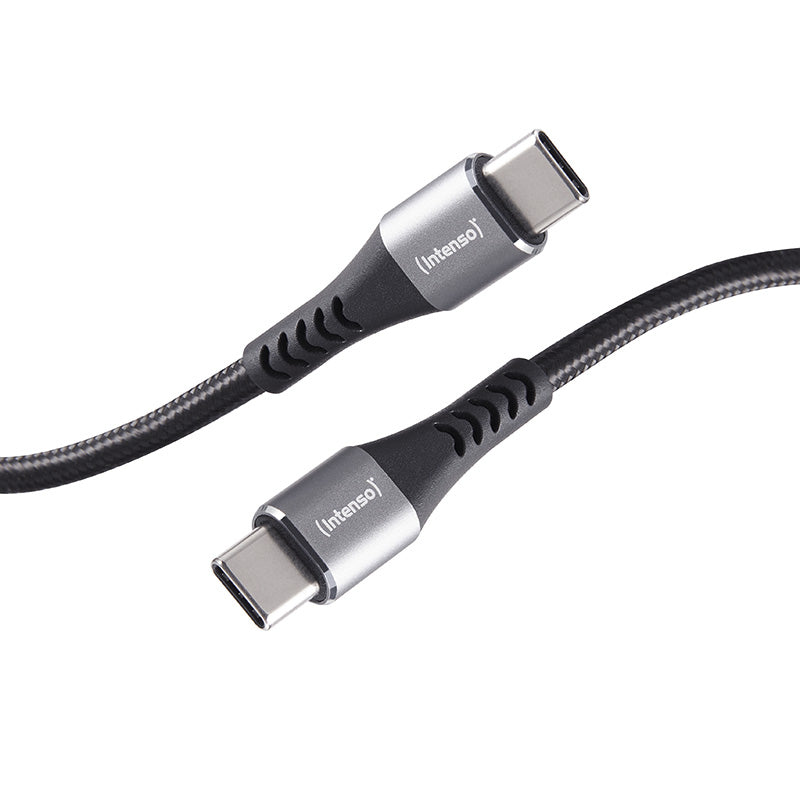 Intenso USB-C auf USB-C Kabel – USB 2.0 (480 Mbit/s) – 1,5 m – PD 60 W – Nylonmantel – Schwarz