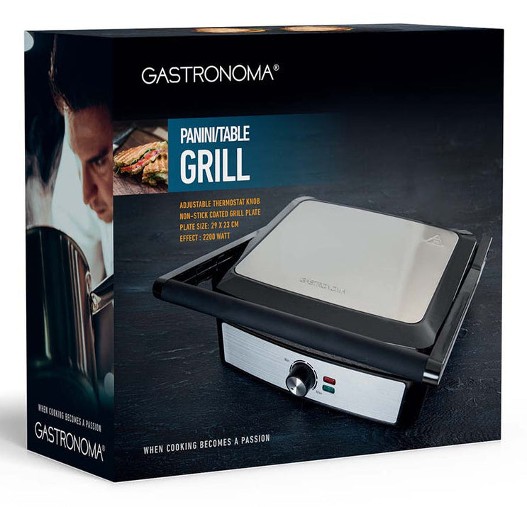 Gastronoma Tischgrill 18240001 – 29×23 cm Kochfläche, 2 200 W – Schwarz/Edelstahl