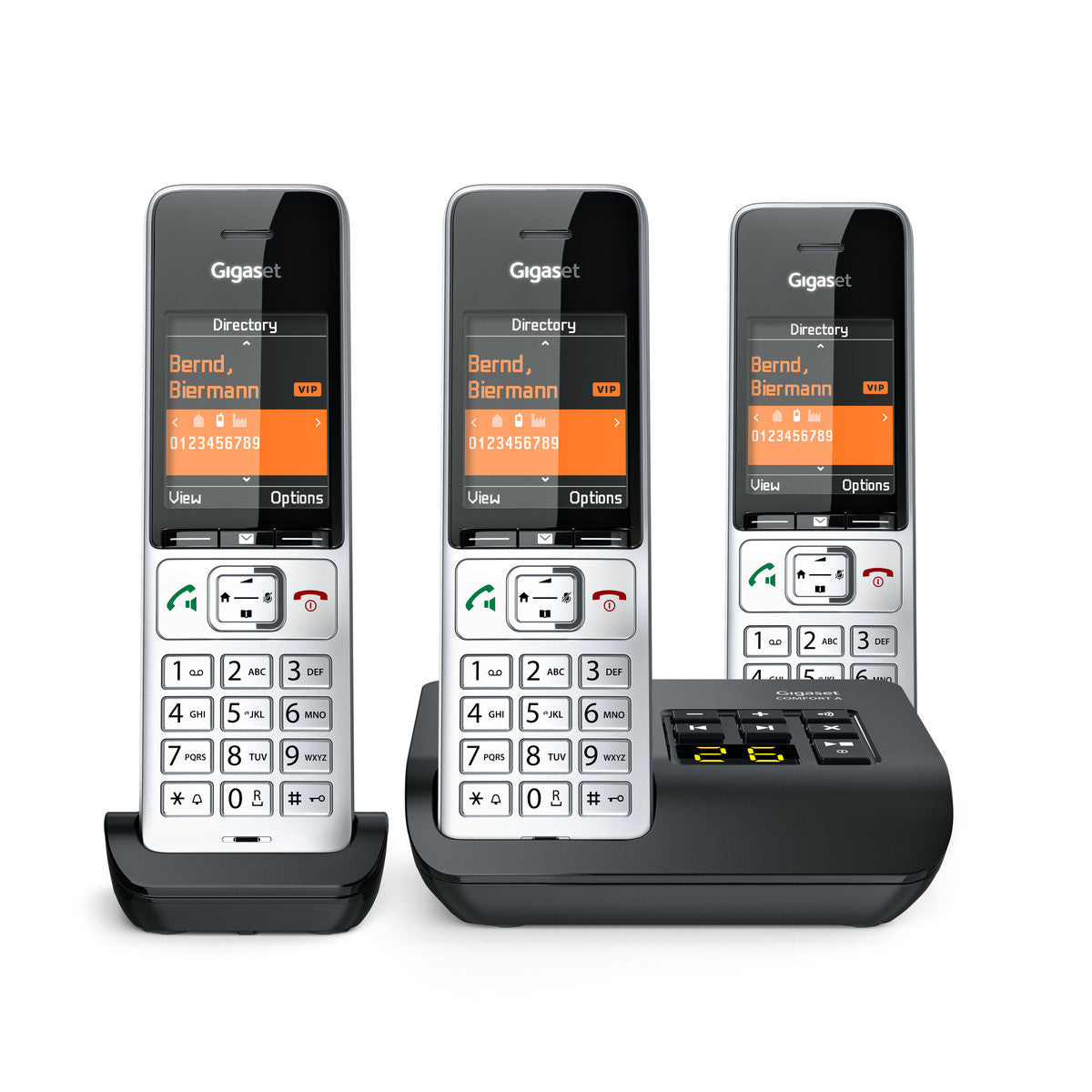 Gigaset Comfort 500 A Trio – WLAN-Telefon, inkl. 3 Mobilteile, DECT (GAP), Silber/Schwarz