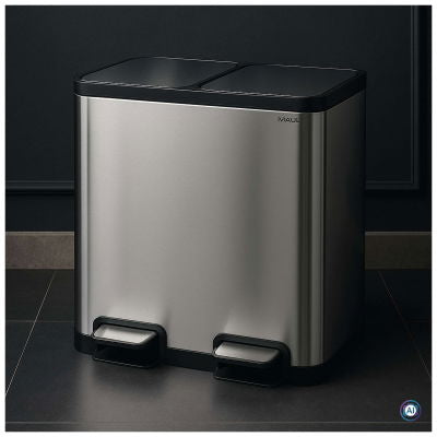 MAUL Systempapierkorb – 40 l – Edelstahl, rechteckig – 2-fach – schwarz/silber