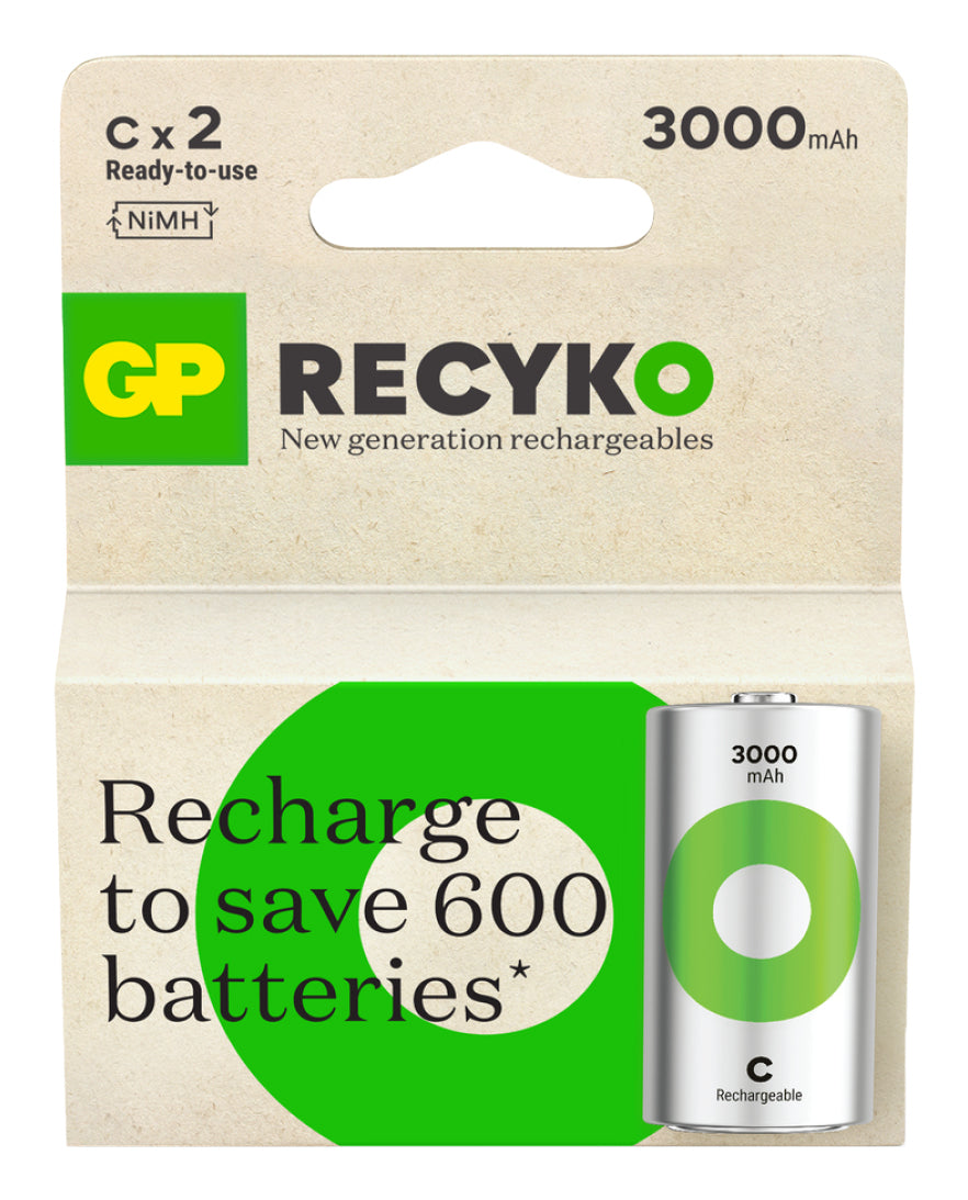 GP Batteries C Akkus, NiMH, 3000 mAh, 1,2 V – 2 Stk.