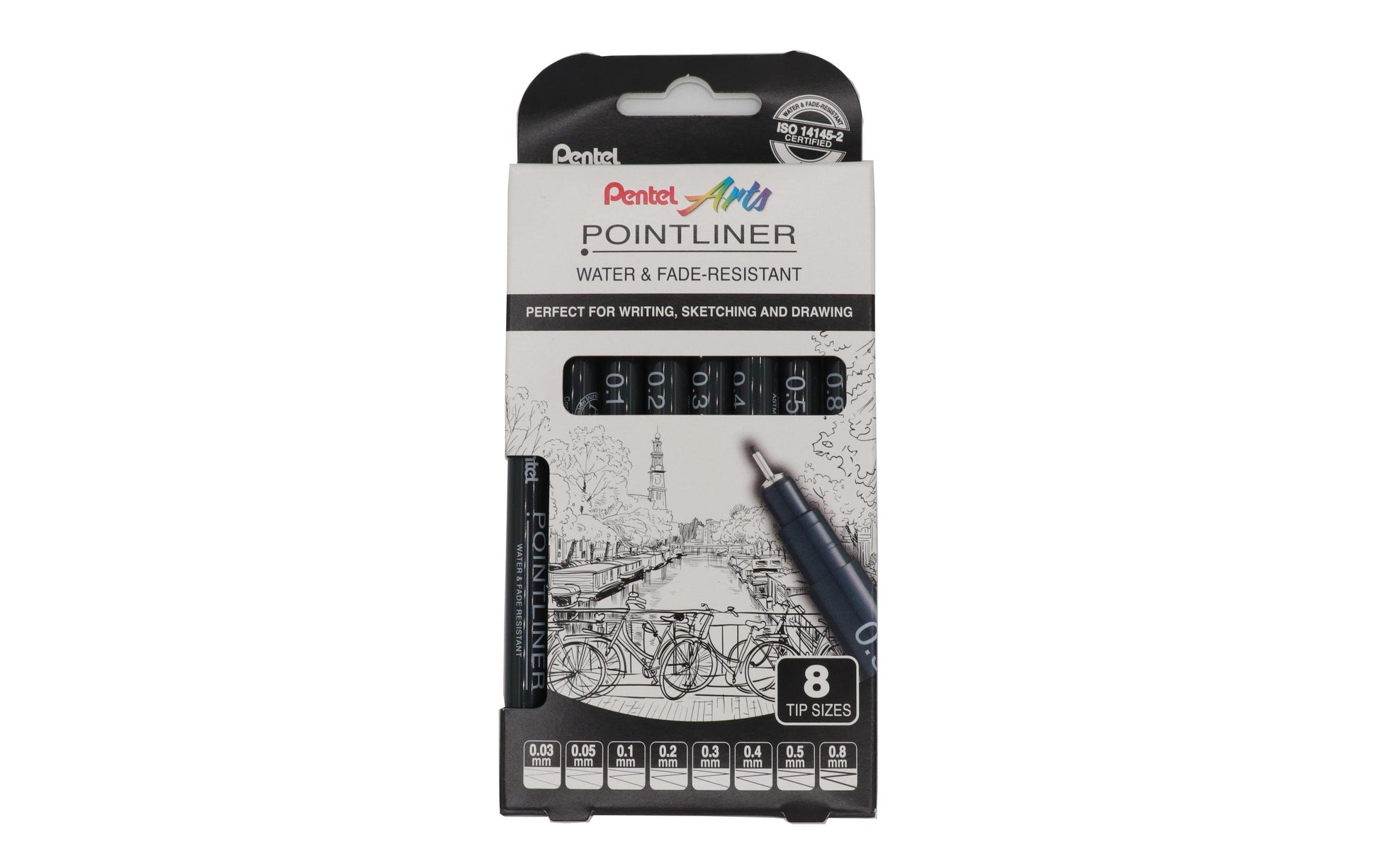 Pentel Pointliner Fineliner Set – 8 Stk., 0,03–0,8 mm, schwarz, wasserfest