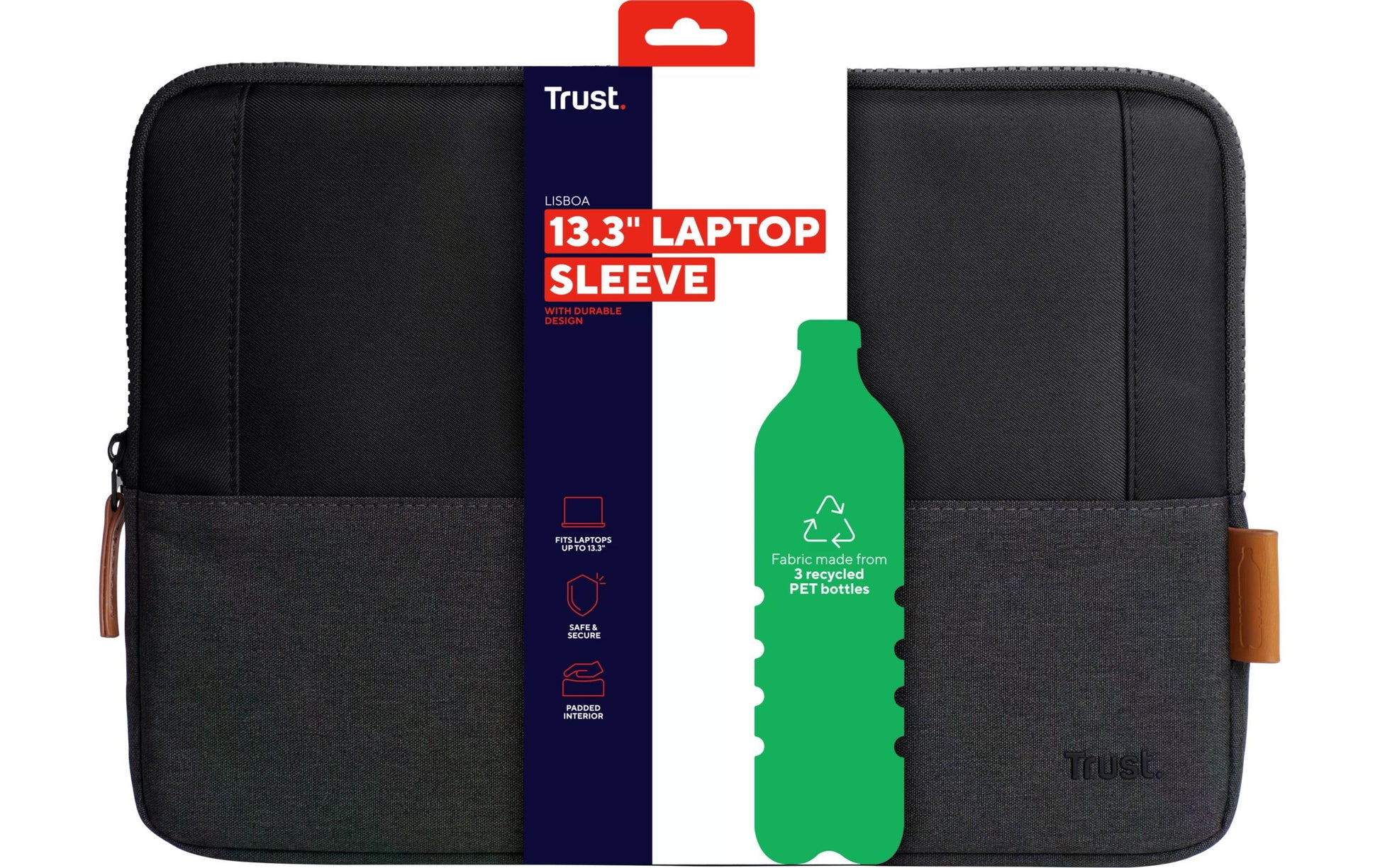 Trust Lisboa Notebook-Schutzhülle – für Notebooks bis 13,3", recyceltes Polyester, schwarz
