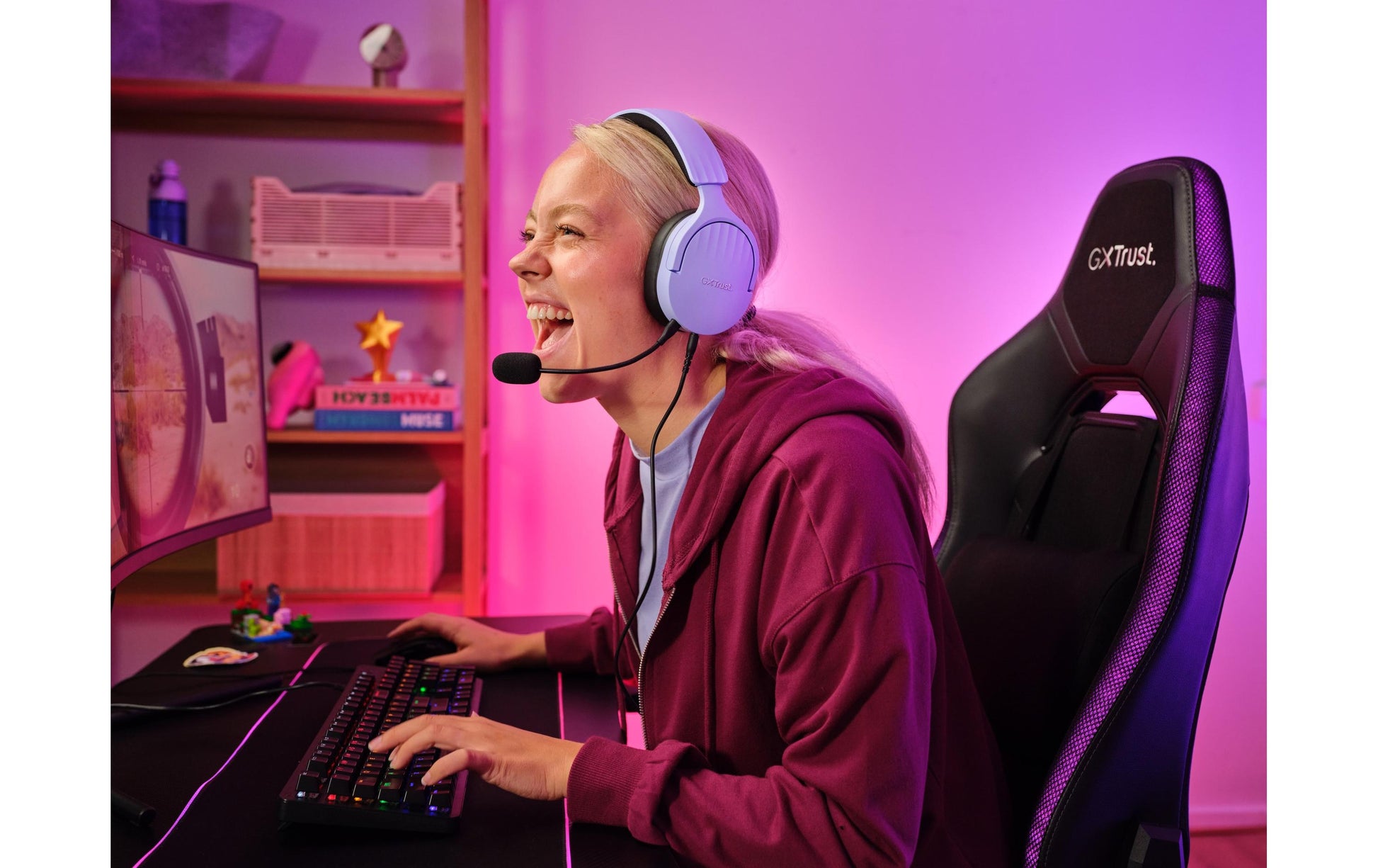 Trust GXT489 FAYZO Gaming-Headset – On-Ear, Stereo, Kabelgebunden, 3,5 mm Klinke, Violett
