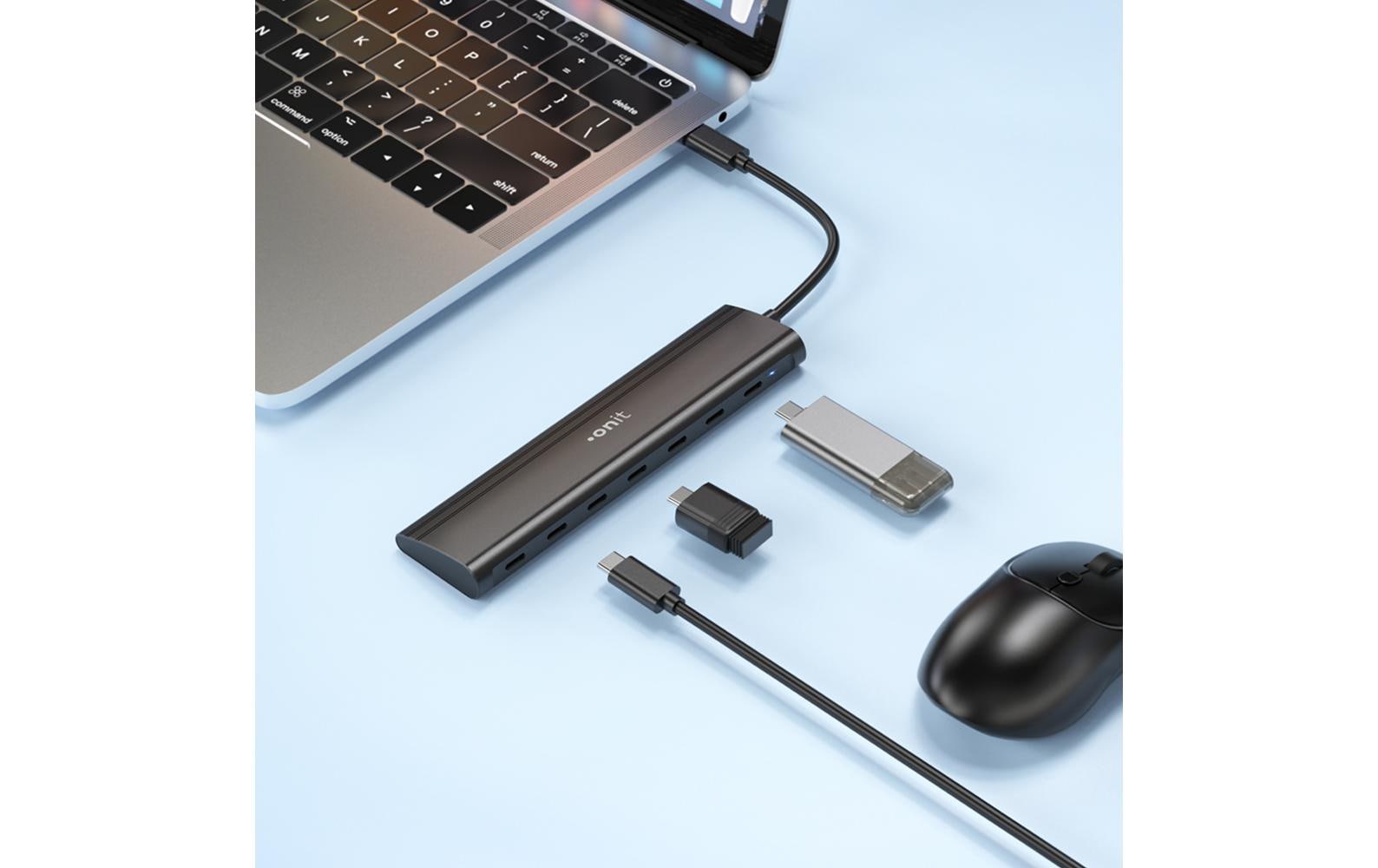 ONIT F01695 USB-Hub – USB-C, 7 Ports, 10 Gbit/s, für Windows/Mac/ChromeOS
