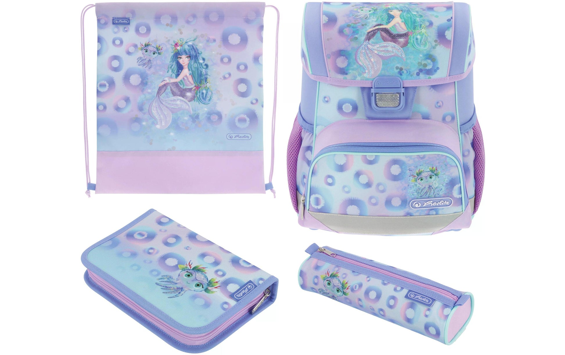 Herlitz Loop Plus – Schulrucksack-Set 4-teilig, Mystic Mermaid, 16 l, 31×37×22 cm