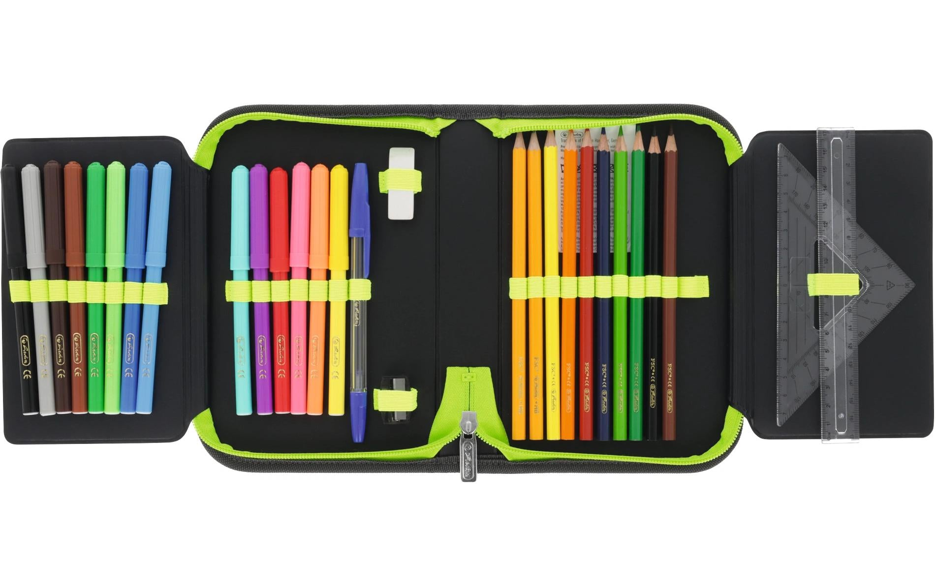 Herlitz Wild Life – Schüleretui, gefüllt (31-teilig), grün, Polyester, 20,5 × 3,8 × 14 cm