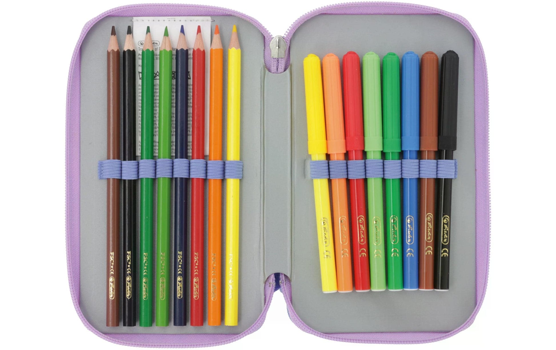 Herlitz Mystic Mermaid – Schüleretui, 2 Klappen, gefüllt (23-teilig), Blau/Pink, 19,3 × 5 × 11,5 cm