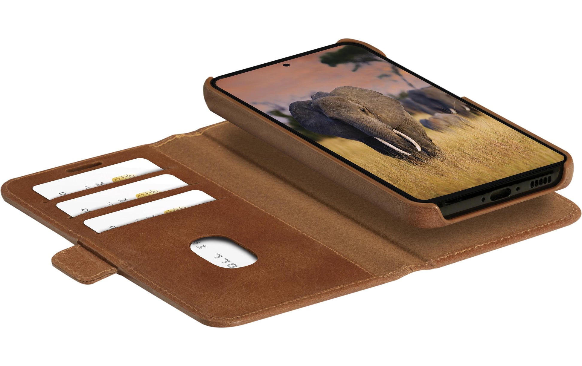 dbramante1928 Lynge Folio – für Samsung Galaxy A55 5G, 3 Kartenfächer, Leder, Tan